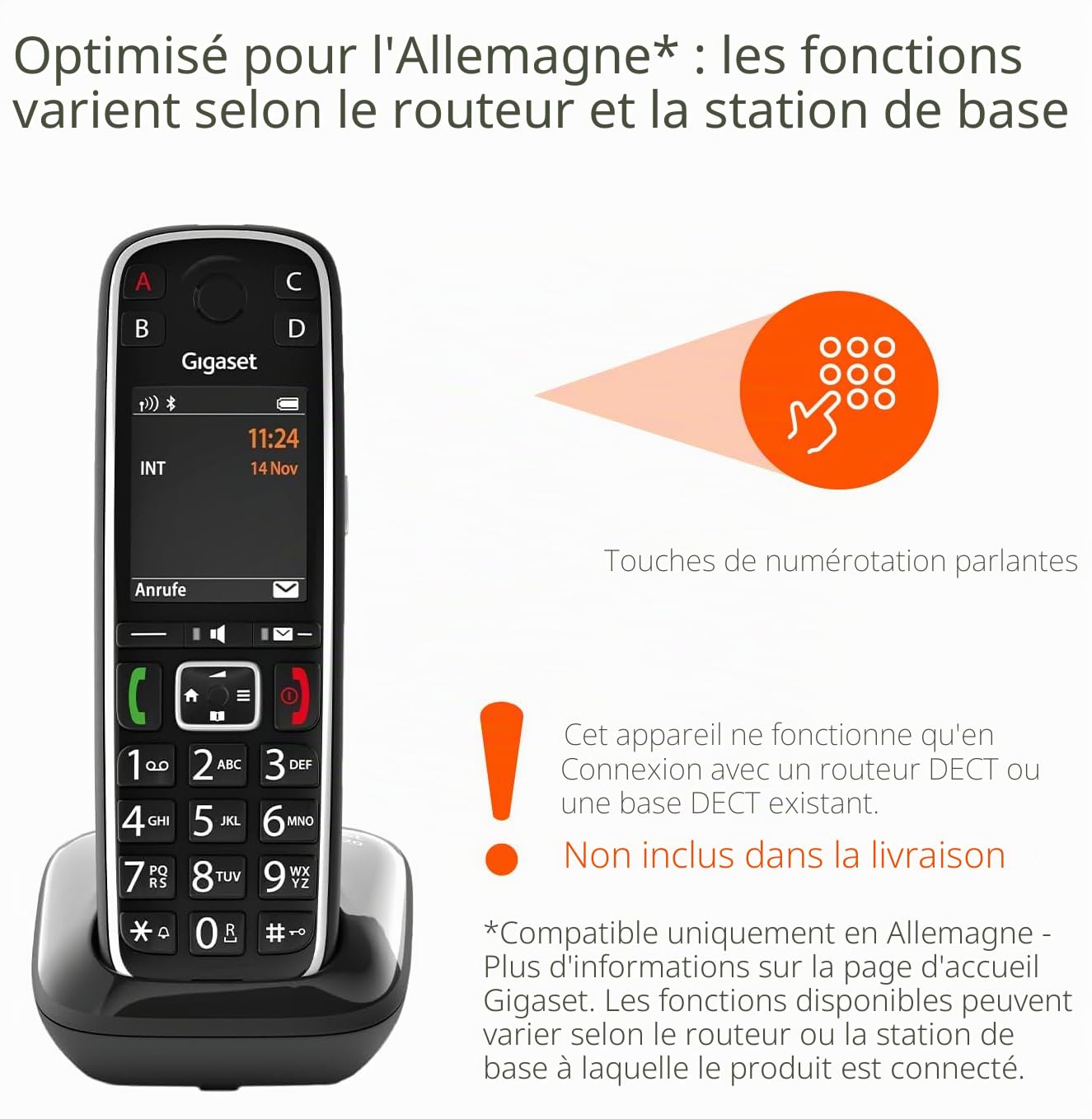 Gigaset E720HX Téléphone analog/dect Identification de l'appelant Noir [Version Allemande]