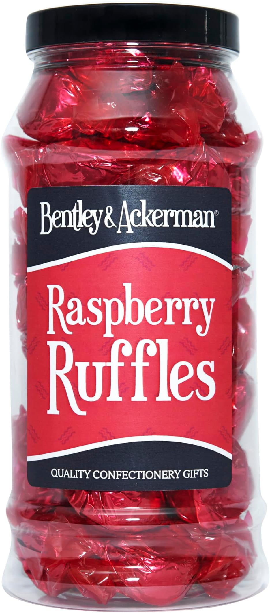 Raspberry Ruffles (400g) Original Raspberry Ruffles in a Gift Jar By Bentley & Ackerman's Sweet Shop.