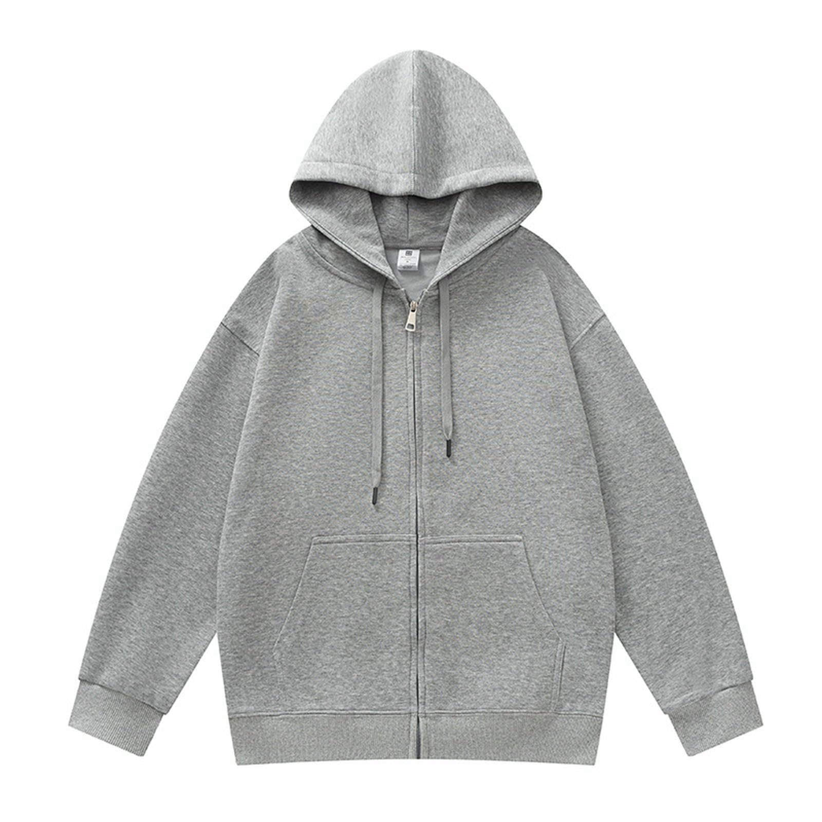Bluza damska Hua Cotton Full Zip Hoodie z długim rękawem stringi -bluza z kapturem z kieszeniami-szary-konopny-M (100-115 Jin)