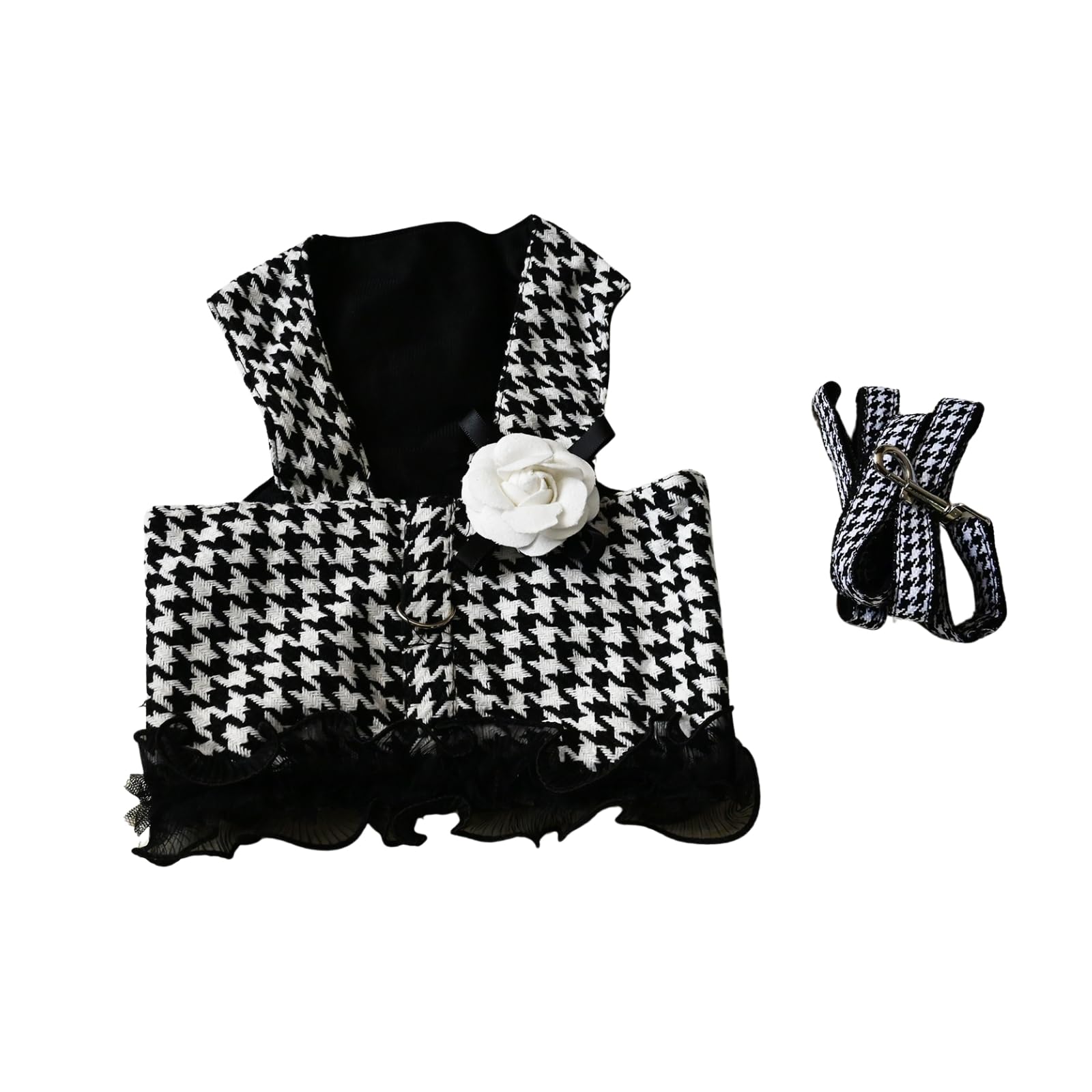 BT Bear Dog Harness Dress with Leash Set,Puppy Dress for Small Medium Dog Vest and Lead Set for Puppy Cats Outdoor Walking Black M