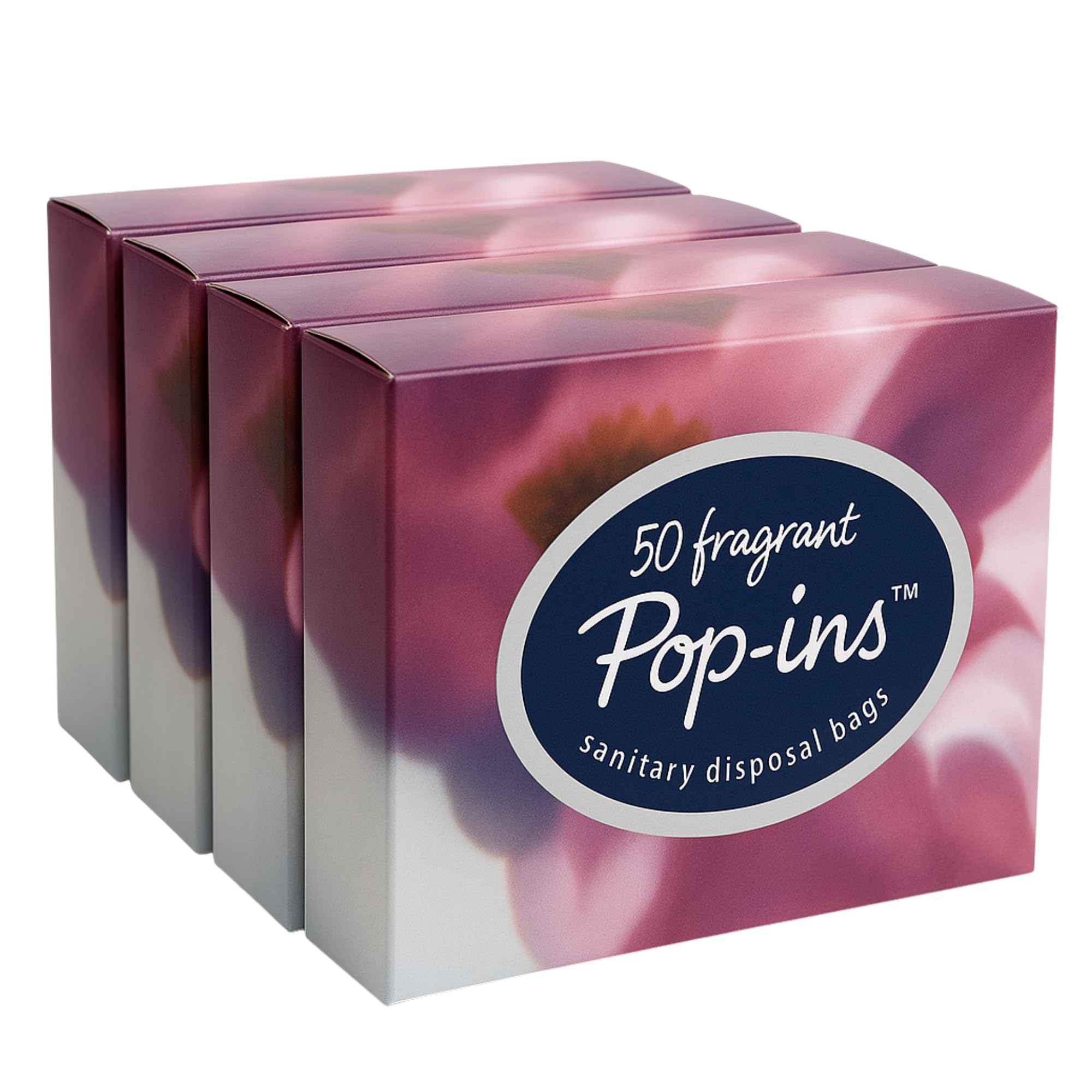 Pop Ins Sanpro Sanitary Disposal Bags 200 - Leak-proof Scented Nappy Bags, High-Tear Resistance, Pleasant Floral Scent, Travel Friendly - 50'sx 4 - (UK Company)