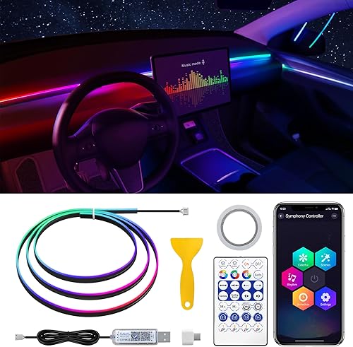 2 cables de extensión de tira de luz LED de acrílico RGB para interiores de automóvil, que se adapta al controlador principal RGB se conecta y kit