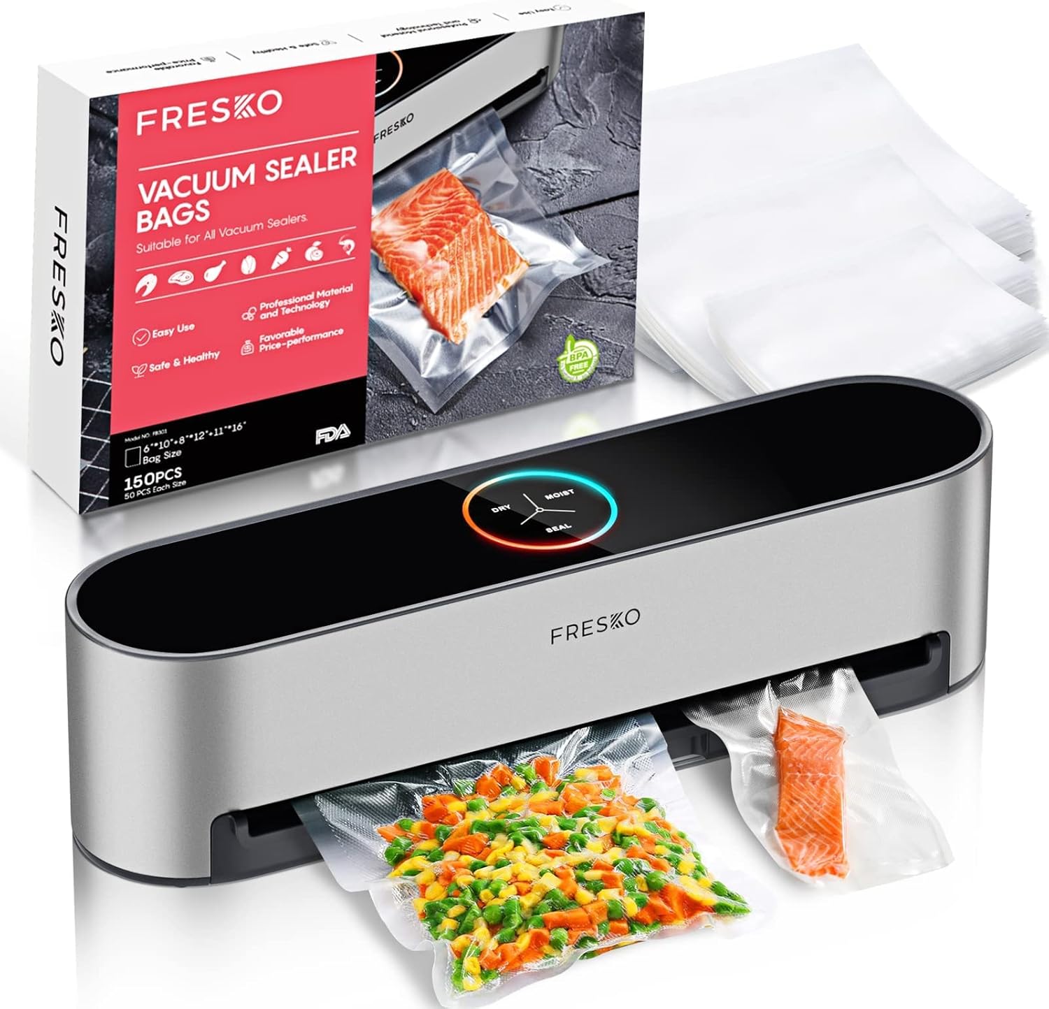 FRESKO Vacuum Sealer Machine with 170PC Vacuum Sealer Bags