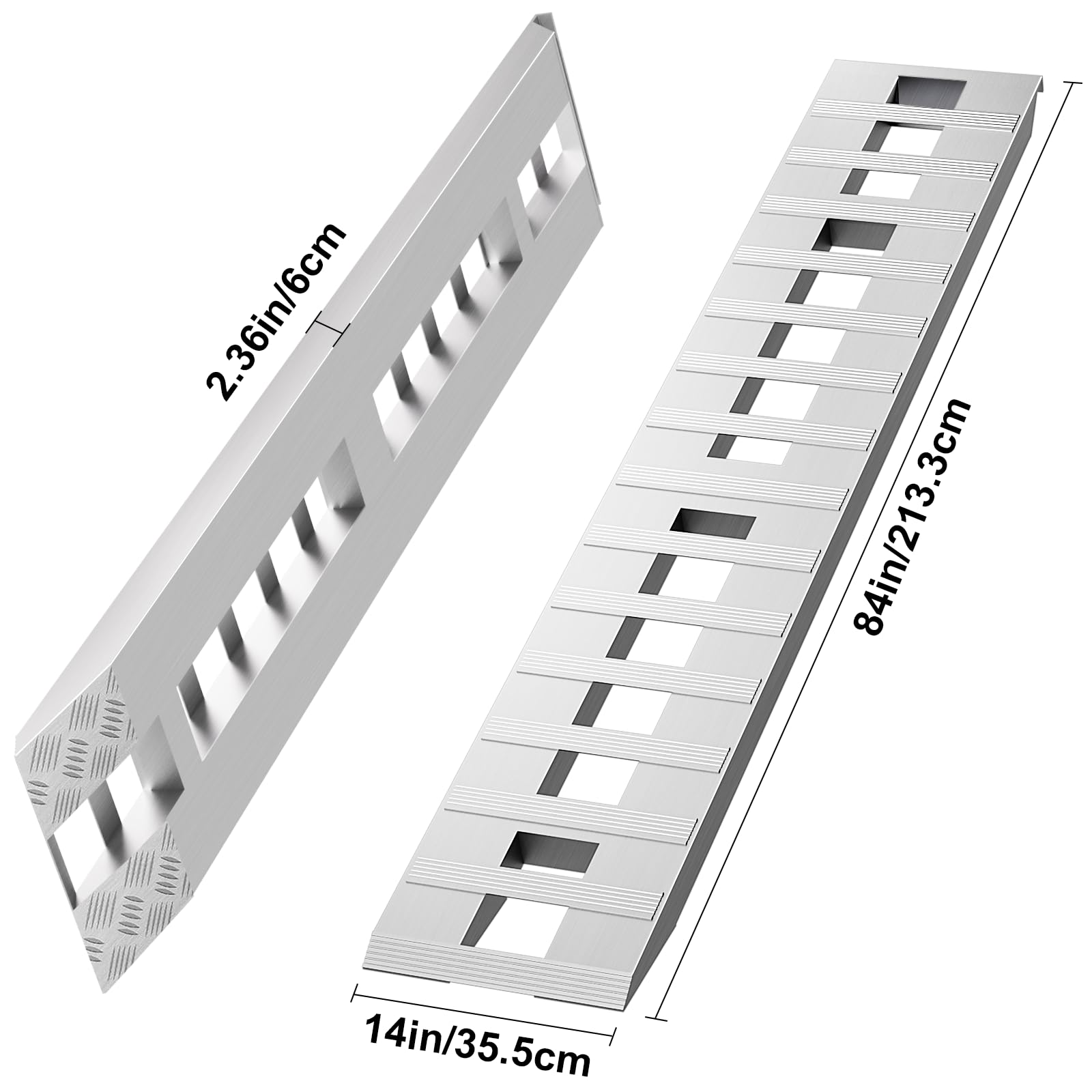 Photo 1 of Loezora 84"x14" Aluminum Loading Ramps 6000 lbs Heavy Duty – 2 PCS Extra Long 7ft Trailer Ramps with Beavertail Hook & Anti-Slip Surface for Low Cars, Tractors, Trucks, ATV, UTV, Motorcycle