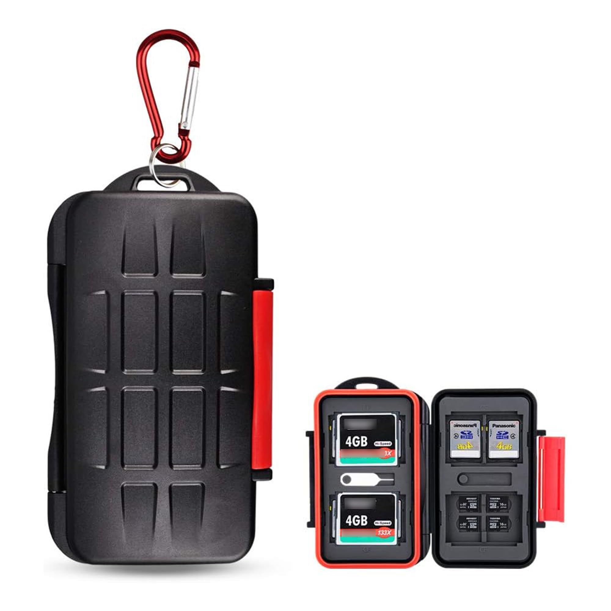 Kiorafoto 28 Slots Professional SD CF MSD Memory Card Holder Storage Case Protector Wallet for 4 CF & 8 SD & 16 Micro SD Cards, with Carabiner + Card Tray Removal Eject Pin Key-image-2