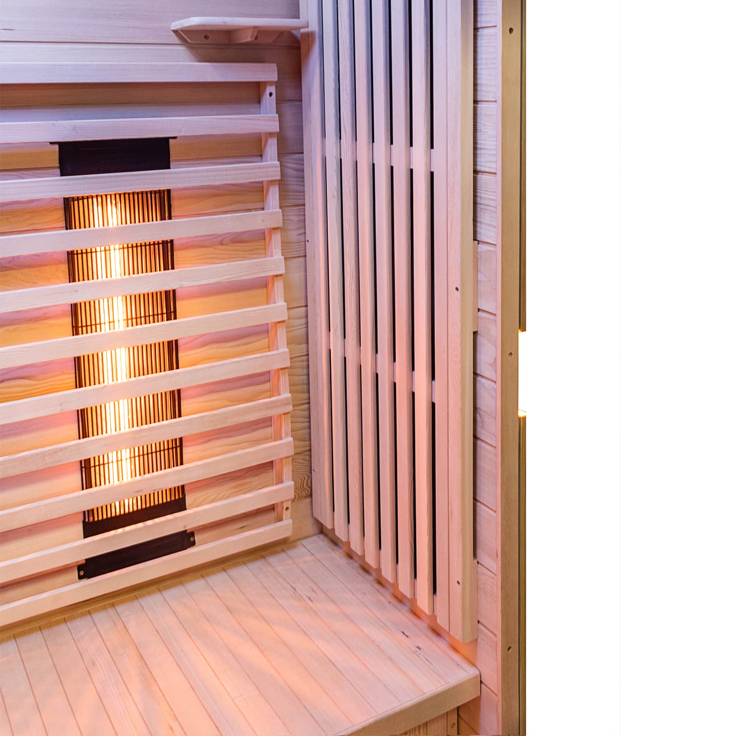 Dewello® Infrarotkabine Infrarotsauna Kingston 130cm x 105cm für 1-2 Personen aus Hemlock Holz mit verstellbaren Vollspektrumstrahlern, LED-Farblicht, Bluetooth, FM,MP3,USB