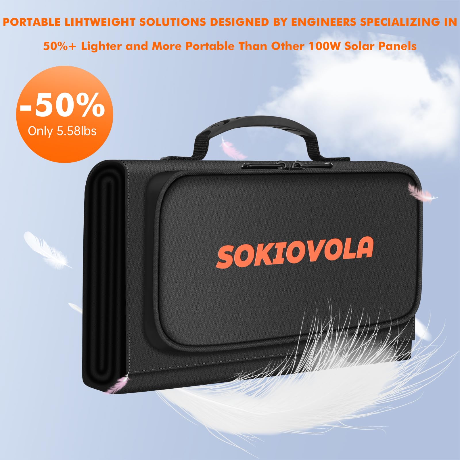 SOKIOVOLA - Cargador solar portátil plegable de 100 W, 20 V, con salida QC3.0 USB-A y tipo C, IP68, impermeable, para teléfonos celulares, tabletas, cámara, camping, caravana, senderismo, viajes,