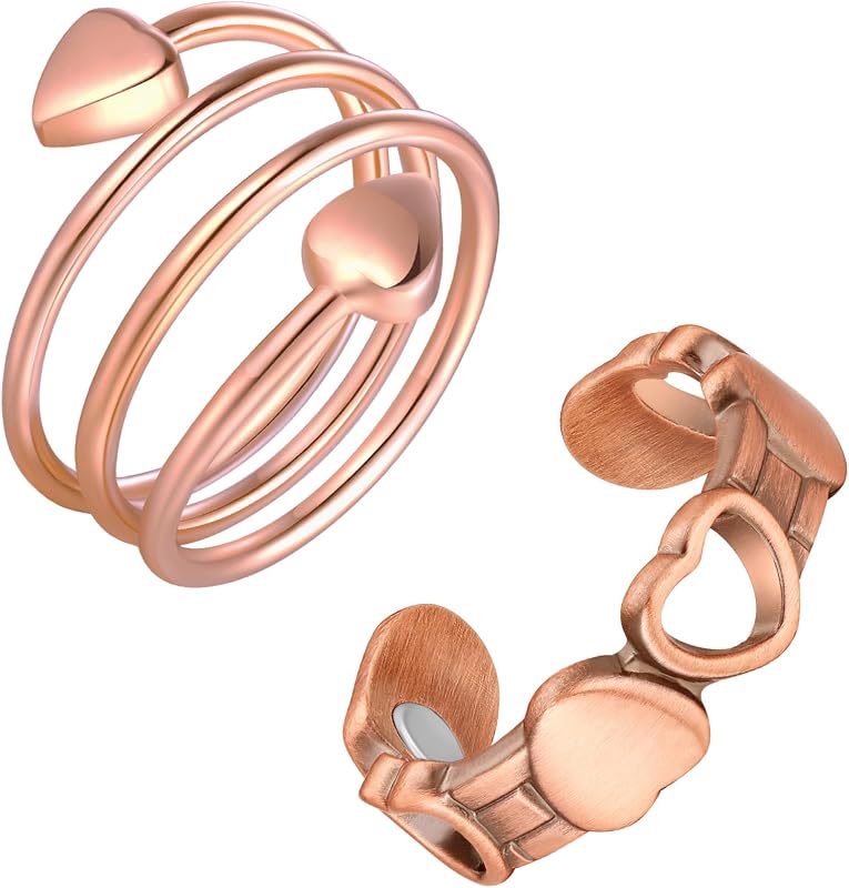 Feraco 2PCS Pure Copper Rings for Women,Magnetic Ring Magnets Jewelry | with 3500 Gauss Magnets,Mothers Valentine's Day Gifts