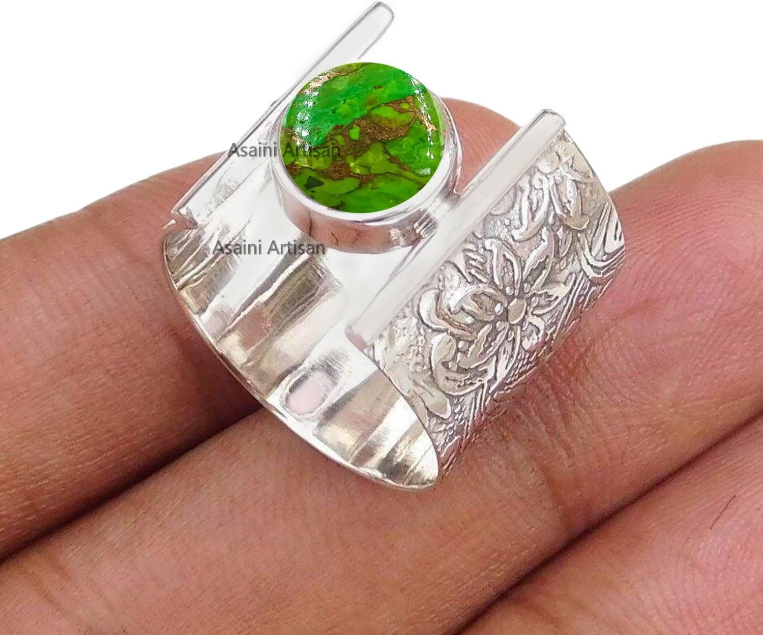 7MM Round Gemstone 925 Sterling Silver Gift Rings for Womens, Floral and Leaves Engraved Ring for Every Occasion