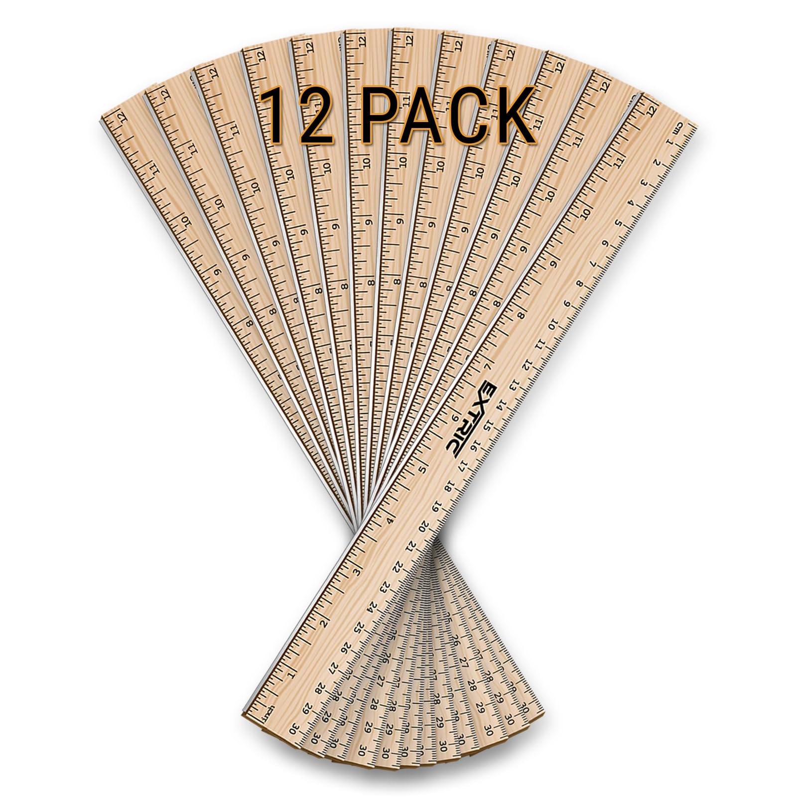 Rulers 12 Pack - Rulers 12 Inch, Wood Ruler with Metal Edge Great for School, Classroom, Home, and Office