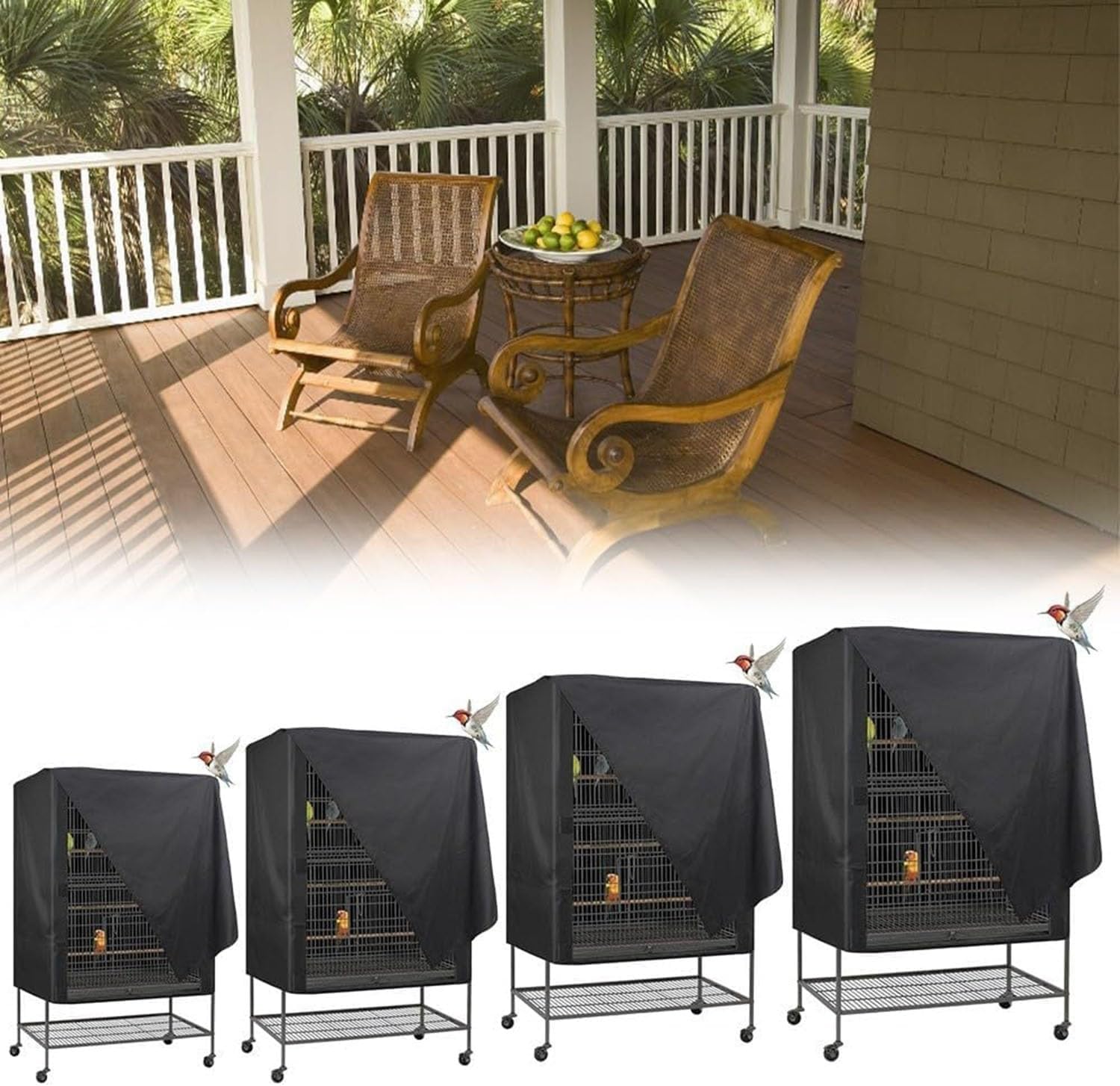 Light-Blocking Bird Cage Cover, Waterproof 210D Oxford Cloth Protector with Dustproof & Windproof Design for Secure Indoor Outdoor Use(X-Large)