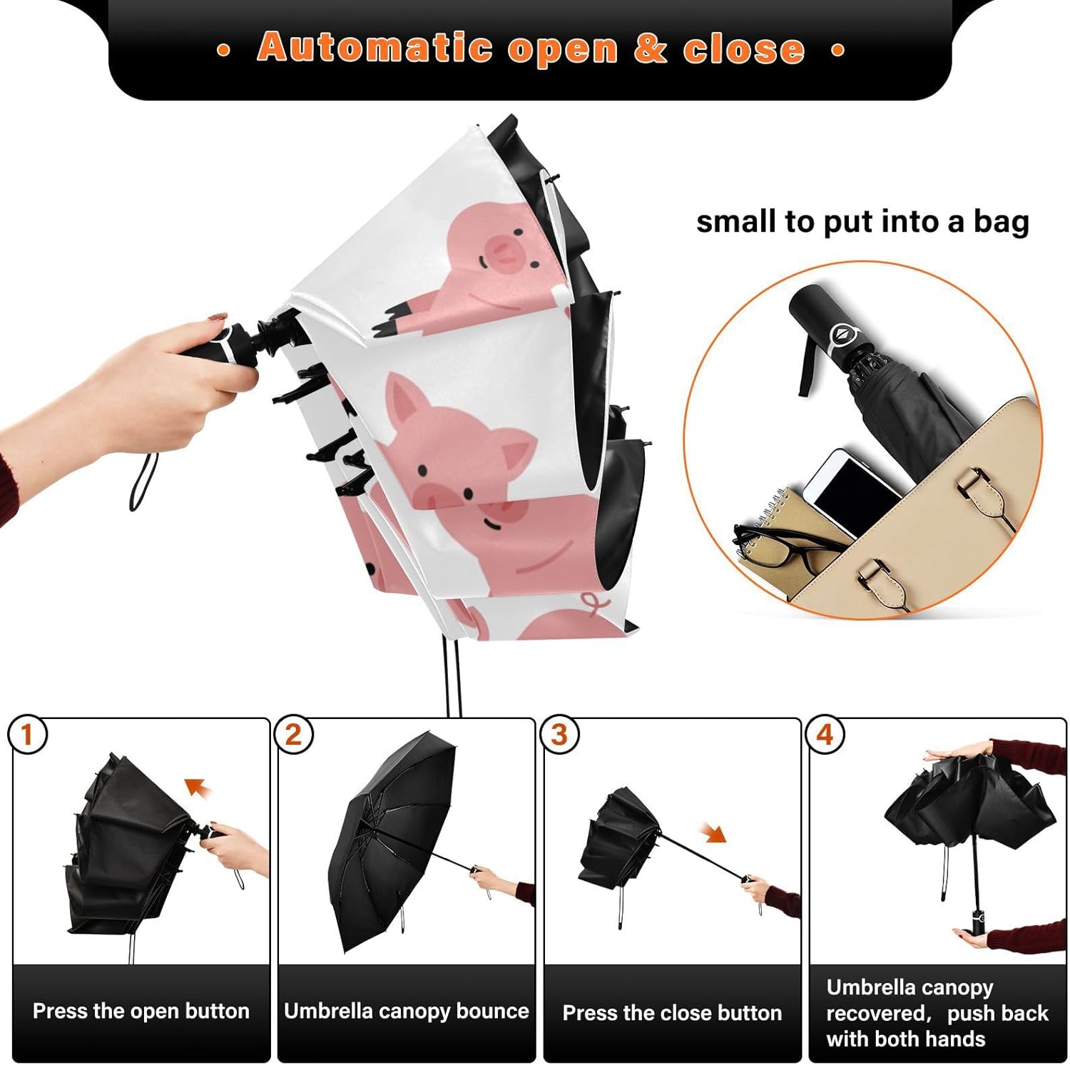 Inverted Umbrella, Windproof UV Protection Sun RainAutomatic Umbrella Compact Umbrella Reverse Umbrella for Women Men, Travel Folding Umbrella with Cover Bag