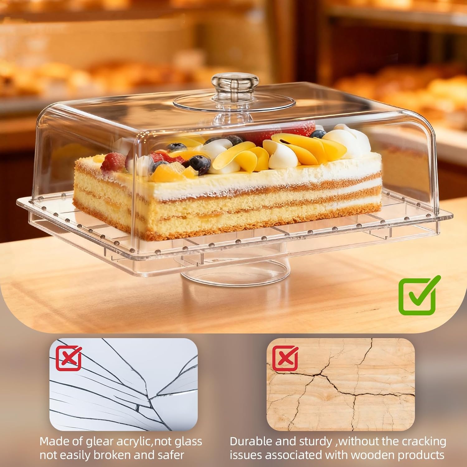Cake Stand with Lid-Extra Large 17" Rectangular Cake Holder,8-in-1 Multi-Functional Dessert Table Display Set & Charcuterie Board,Acrylic Cake Plate Dome Cover for Weddings/Cheese/Veggie/Chips & Dip - Image 6