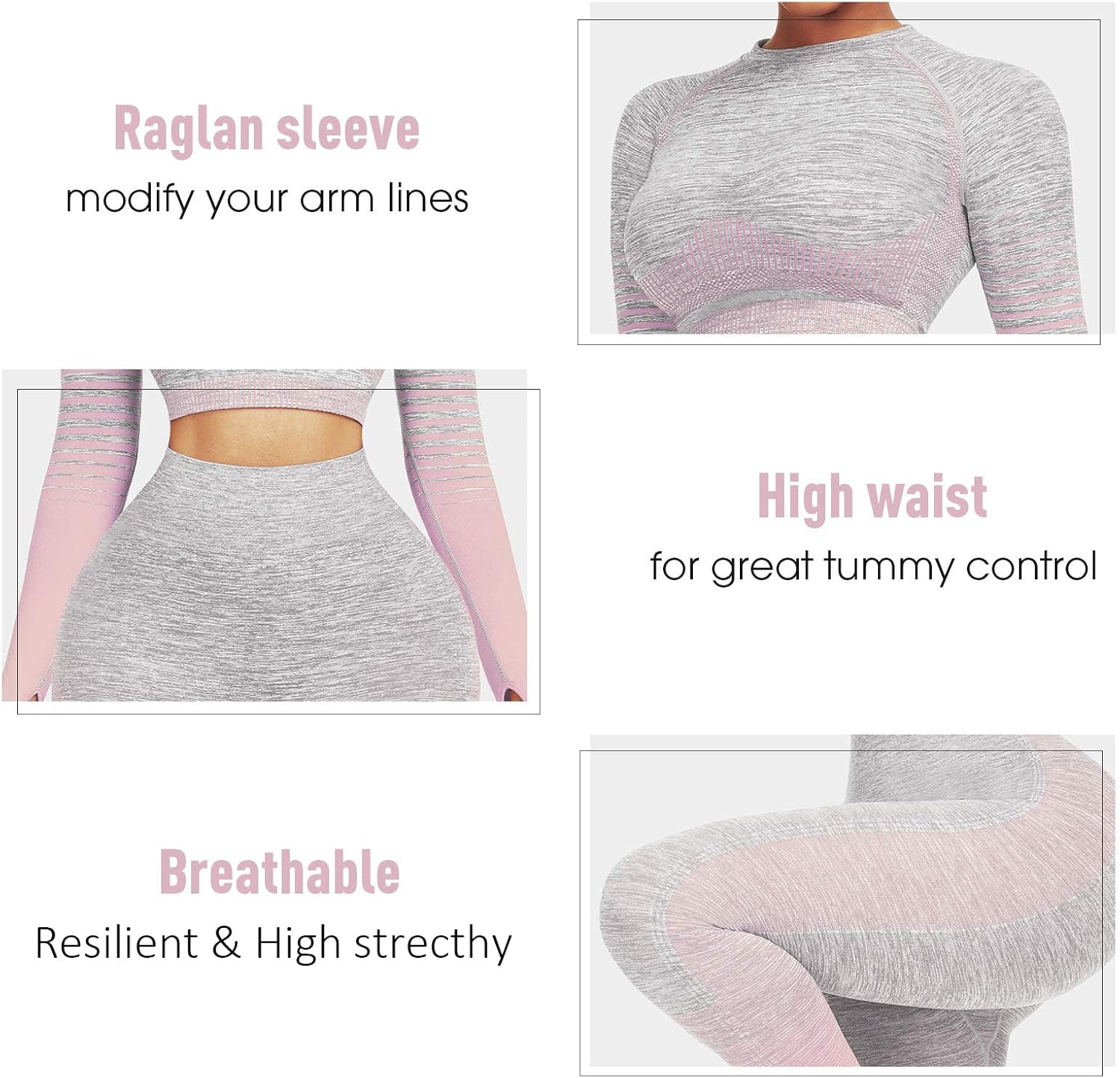 JOYMODE Workout Sets for Women 2 Piece High Waist Seamless Leggings and Crop Top Yoga Outfit - Image 3