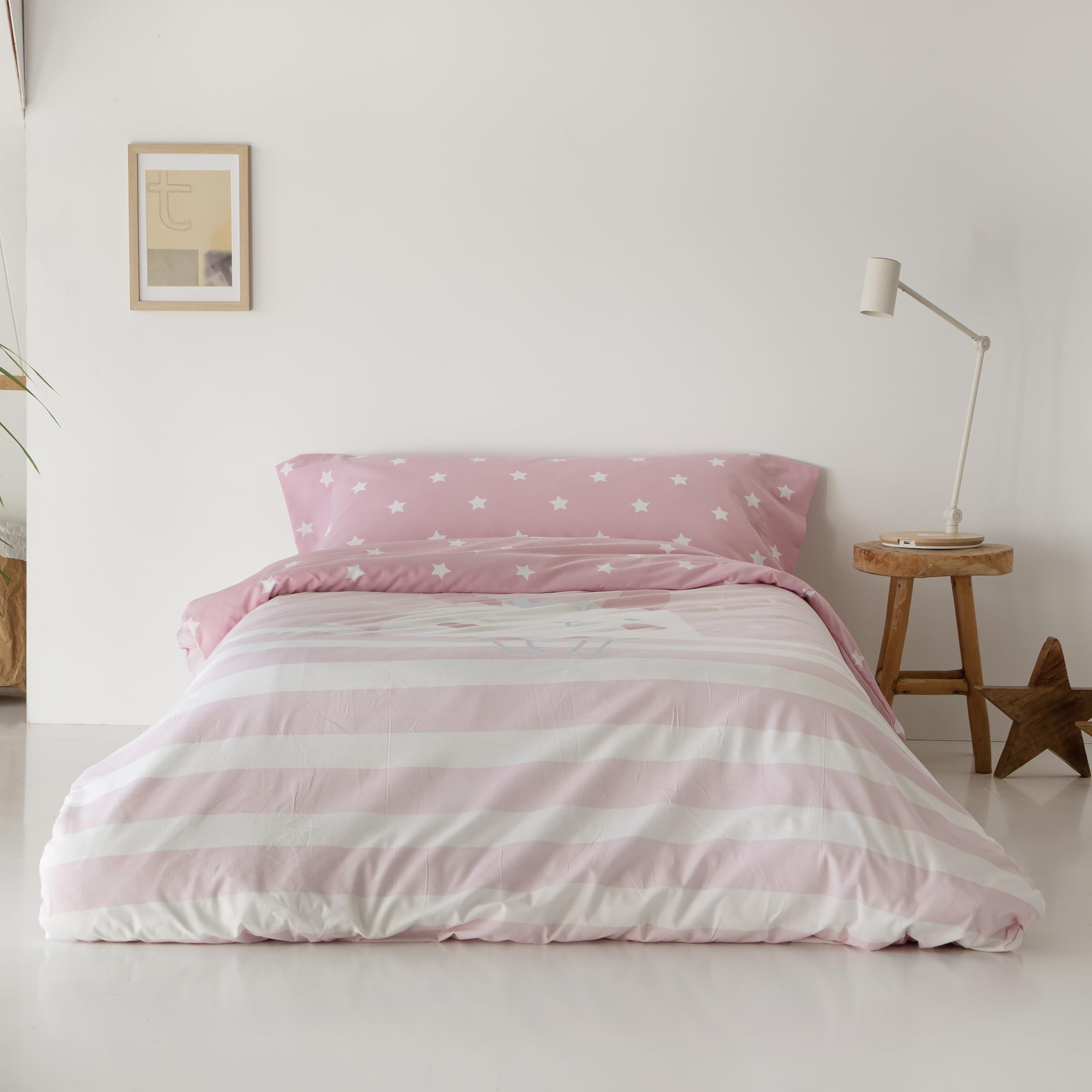 COTTON ARTean Funda Nórdica Infantil Cama 90 Algodón poliéster Katua Rosa | Incluye 2 piezas: F. Edredón 150x220 +1 F.de Almohada Cierre Botones.Certificado OEKO-TEX