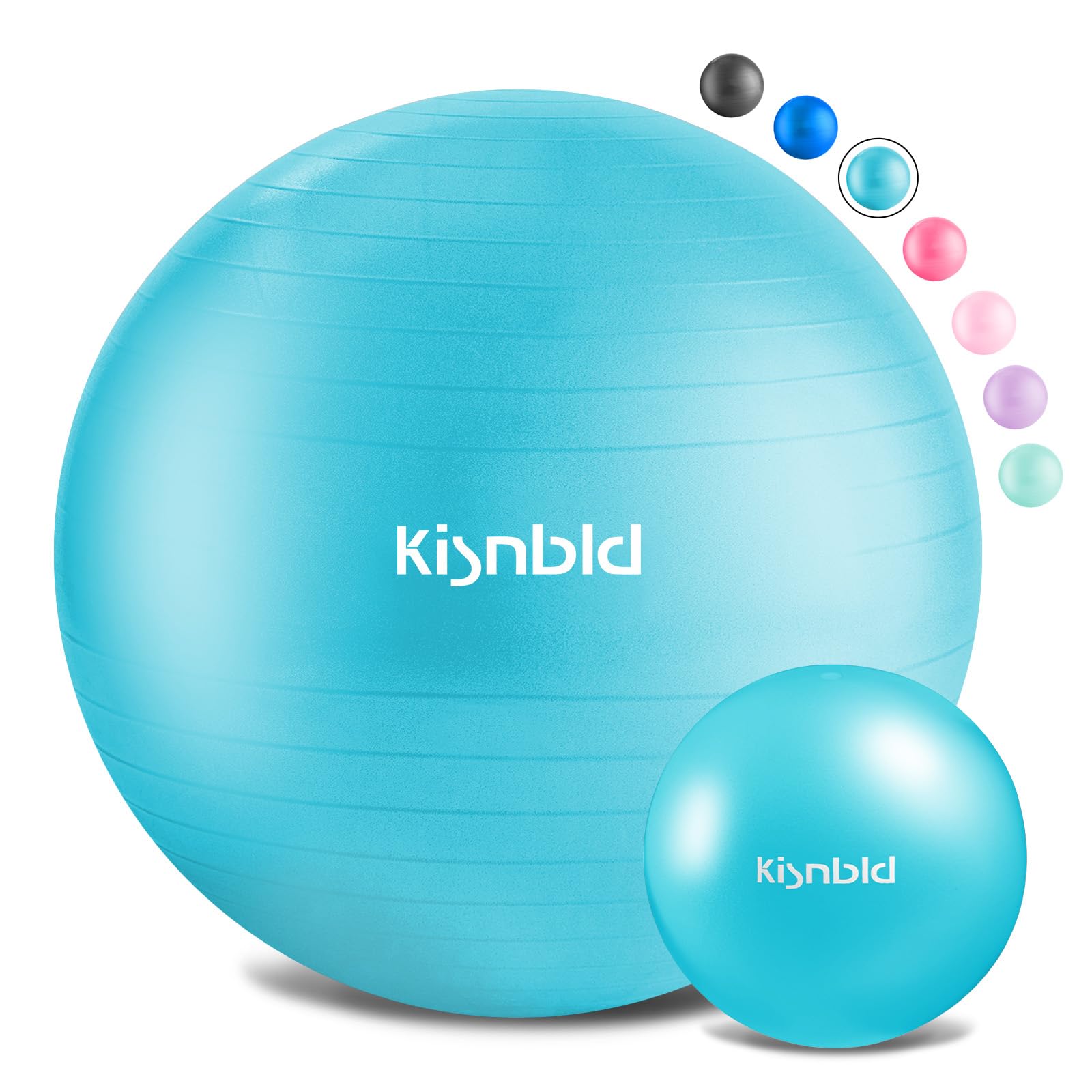 kisnbld Exercise Ball, Extra Thick Yoga Ball for Workout Pregnancy Stability, 4 Sizes Anti-Burst Balance Ball with Foot Pump - Heavy Duty Fitness Ball