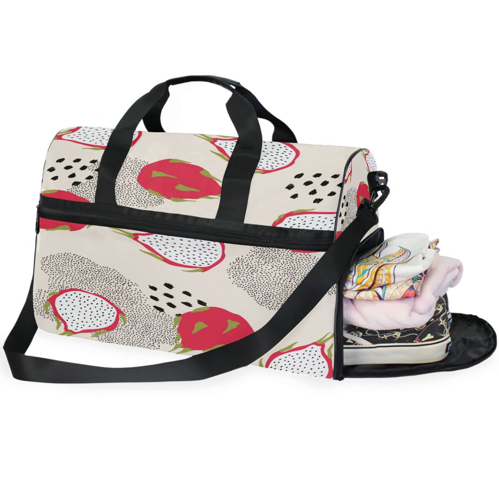 Drachenfrucht Cartoon Obst Süß Sporttasche Badetasche mit Schuhfach Reisetaschen Handtasche für Reisen Frauen Mädchen Männer