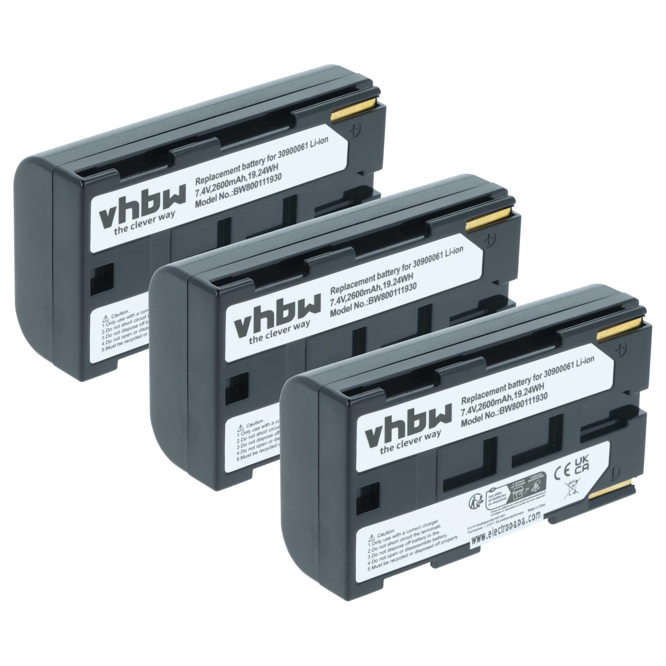 vhbw 3 x akumulator kompatybilny z Canon V-500, V-420, V-520, V-50Hi, V-60Hi, V-72, V-65Hi, V-75Hi, V-40Hi (2600 mAh, 7,2 V, Li-Ion)