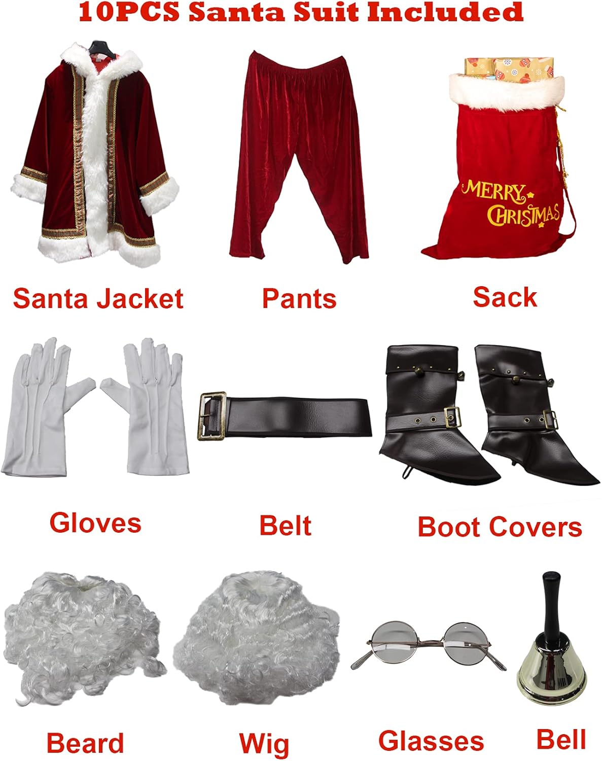 Santa Suit Adults Men Santa Claus Costume 10Pcs Deluxe Professional Velvet Adult Christmas Outfit Holiday Cosplay Set - Image 5