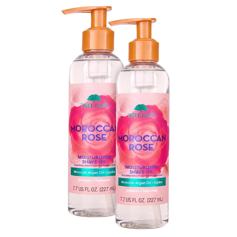 Óleo de barbear Tree Hut Moroccan Rose, fórmula gel que se transforma em óleo, Pacote com 2 de 227 mL