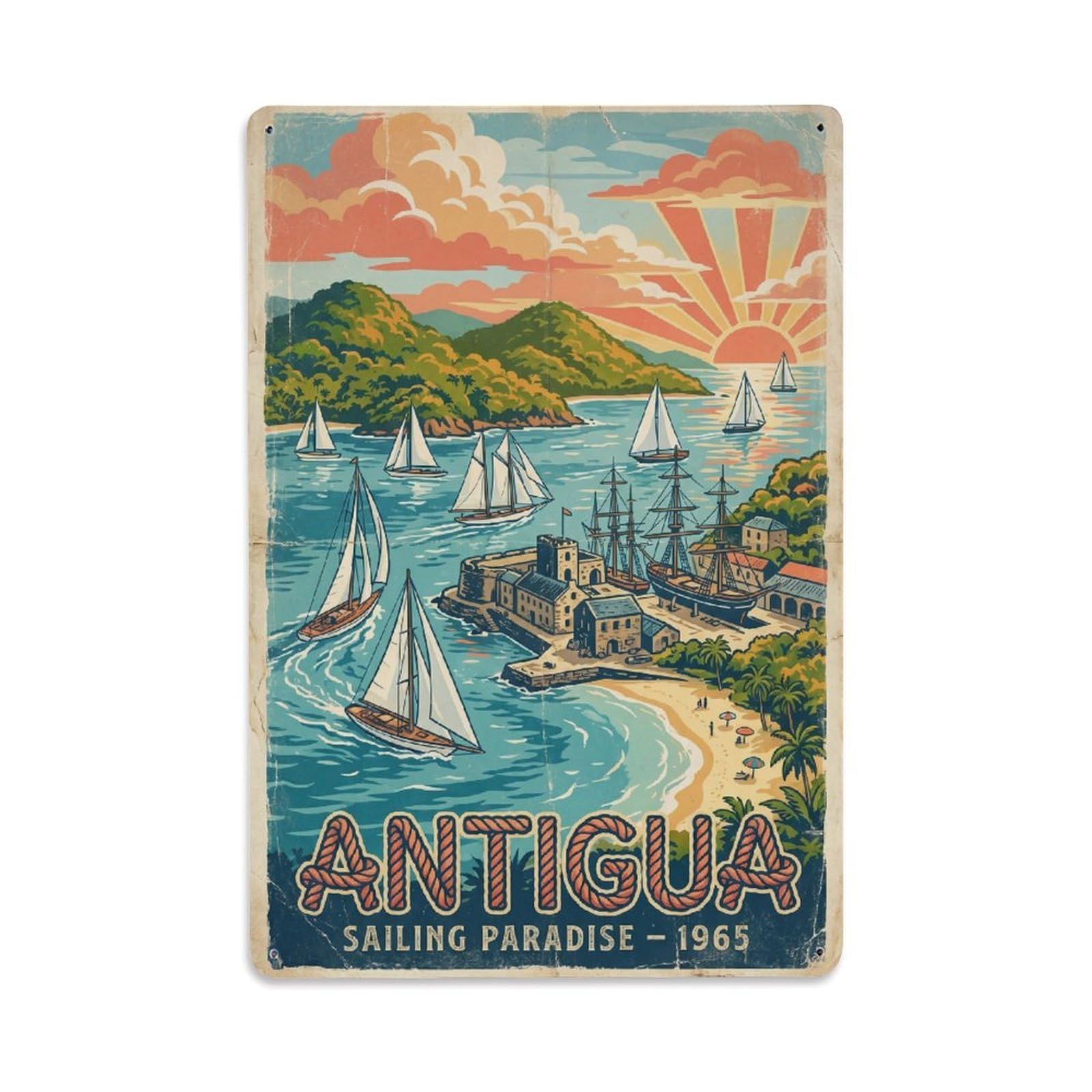 Gead 8X12inch Style Vintage Antigua Travel Caribbean Metal Tin Sign