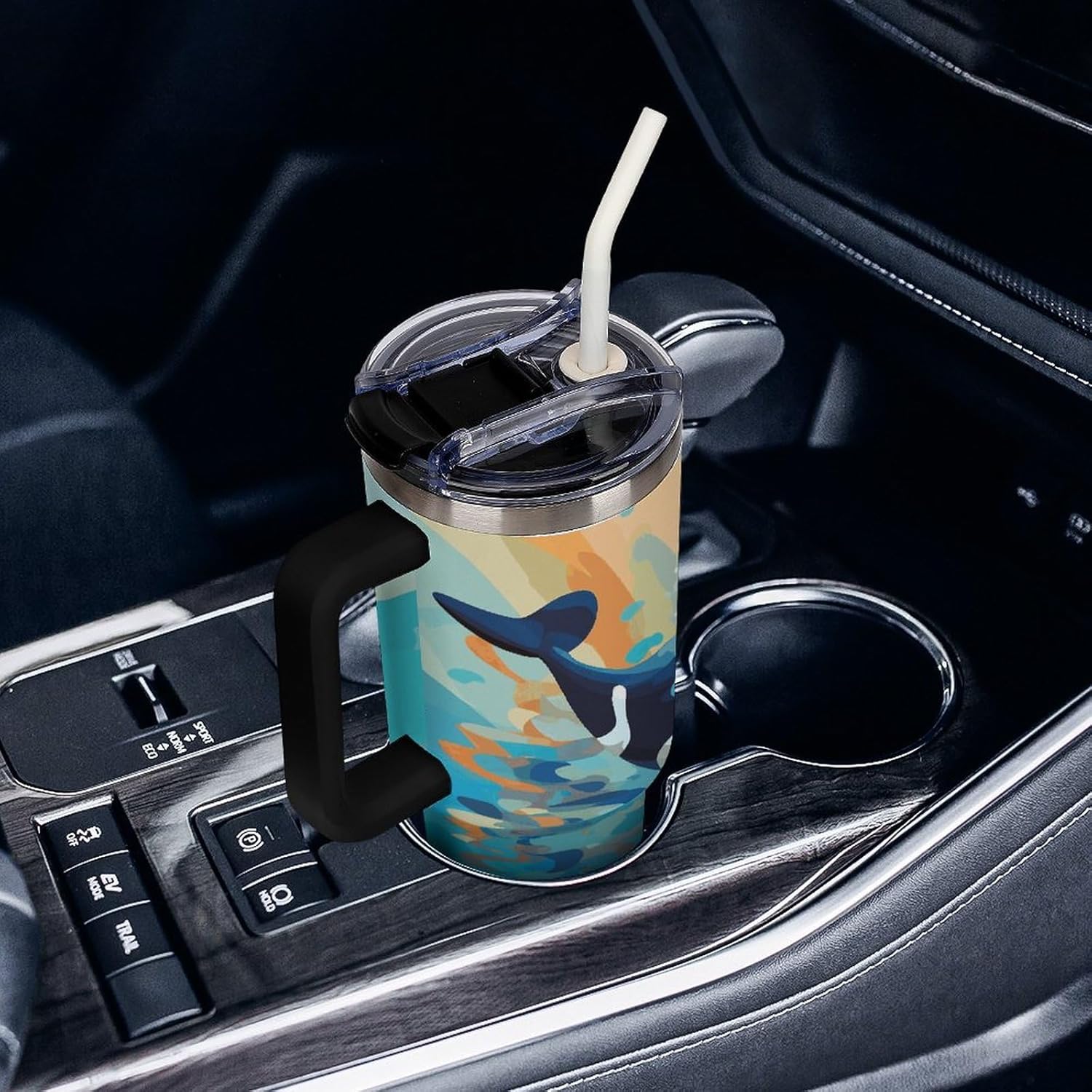 40 Oz Tumbler with Straw And Lid Hand Drawn Whale Insulated Travel Coffee Mug Stainless Steel Water Bottle Vacuum Insulated Tumblers for Sport Work Car Travel Weekends
