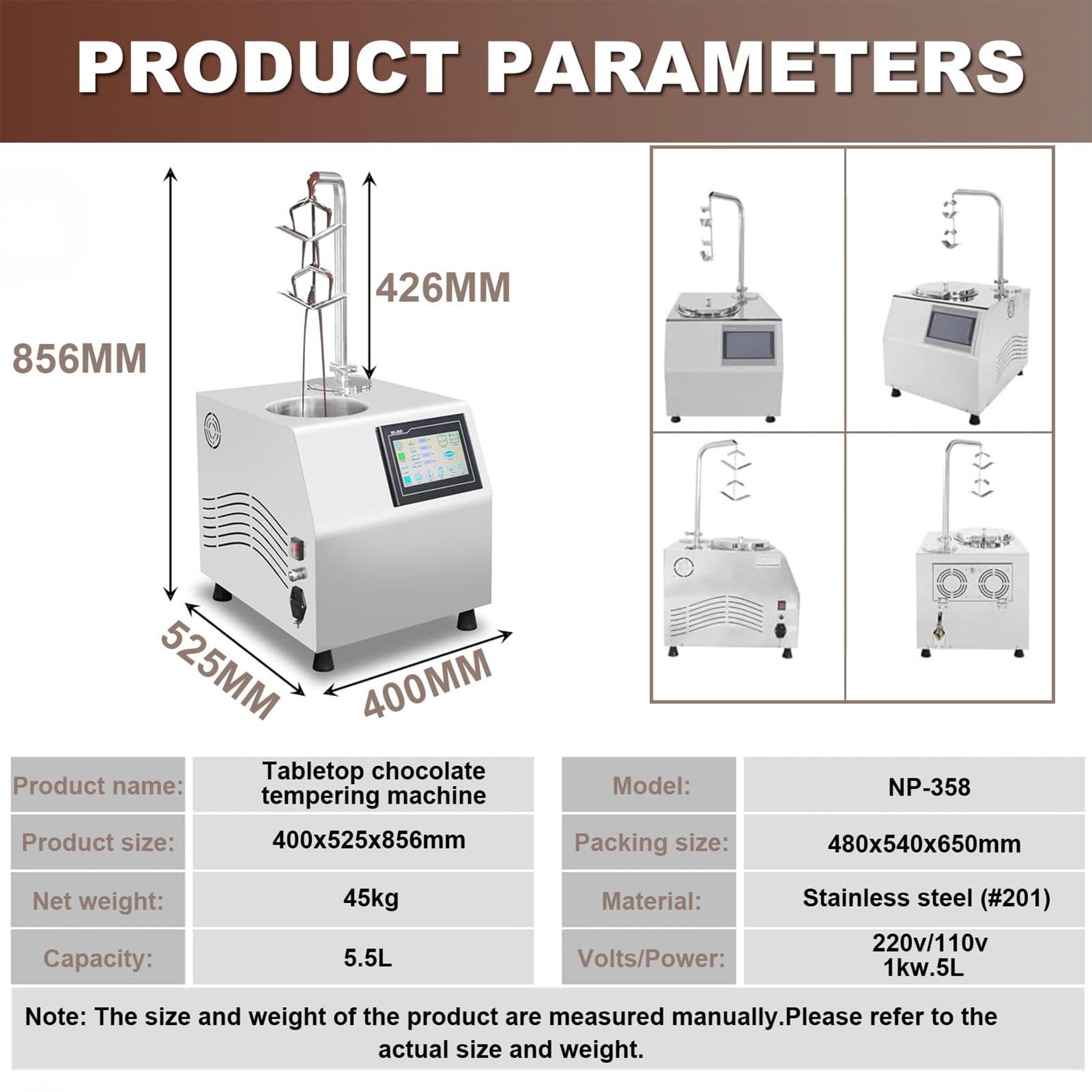 Machine à Fondre Le Chocolat Professionnelle 5,5 l, Acier Inoxydable, tête Spirale Amovible, idéale pour Les Barres chocolatées, l'enrobage de Fraises, Les fêtes et Les Mariages.