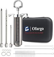 Ofargo 2oz Meat Injector Kit with 3 Stainless Steel Needles - BBQ Turkey Brisket Marinade Syringe for Smokers + E-Book Guide