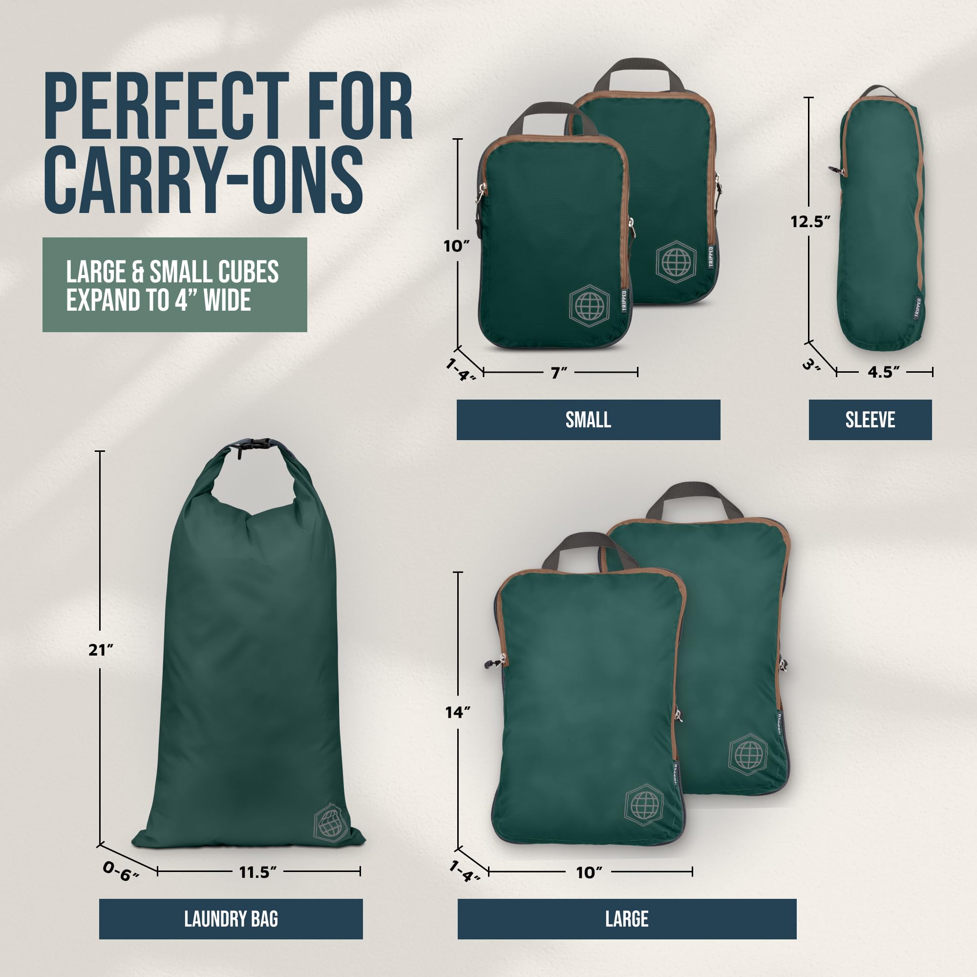 TRIPPED Travel Gear - Juego de bolsas de compresión para viaje, en forma de cubo, ligeras y duraderas, para maletas, 6 Piece, Classic