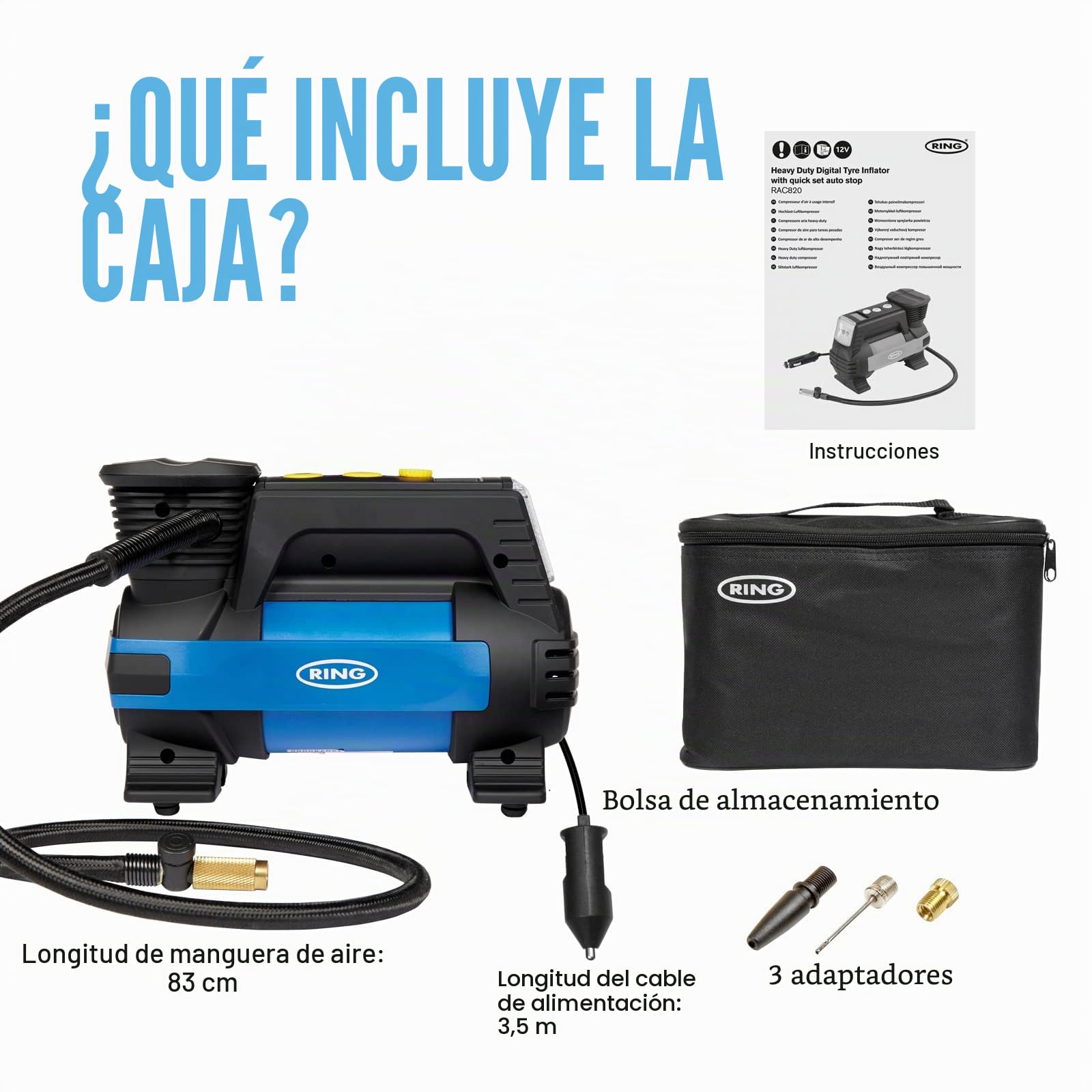 Ring Automotive RAC820 Inflador de ruedas digital, 12 V