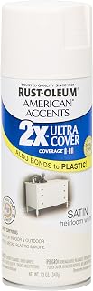 Rust Oleum 280719 American Accents Ultra Cover 2X Spray Paint, Satin Heirloom White, 12-Ounce
