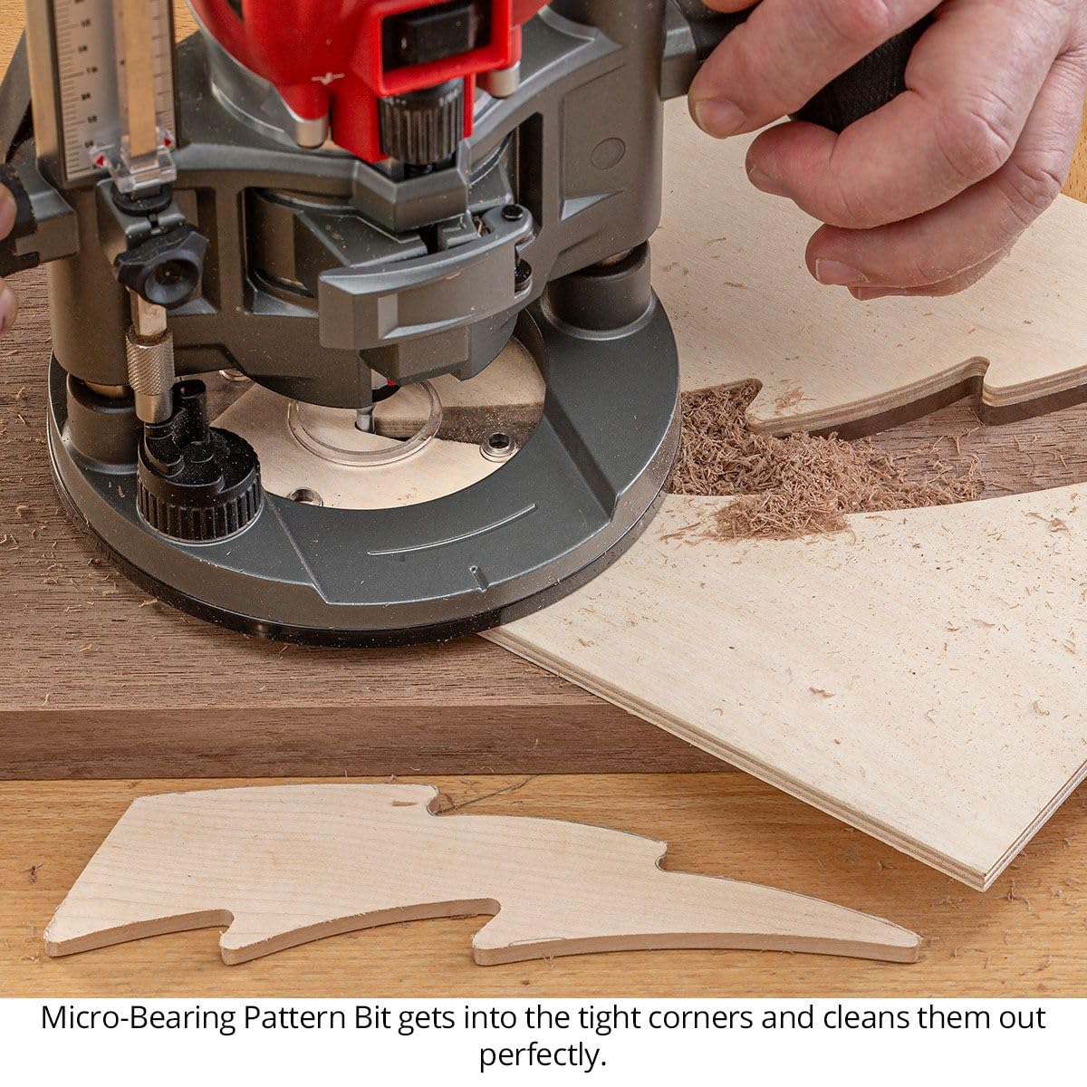 Micro-Bearing Pattern Bit, Spiral Carbide Head, 3/16" Dia x 1/4" CL, Cut Intricate Patterns & Tight Radius Inlays with Micro Bearing Guide, Router Bit, USA Made - US221825TPU
