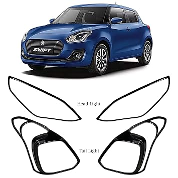 CARMART Head Light and Tail Light Garnish for Swift 2018 20 (Black) - Set of 4