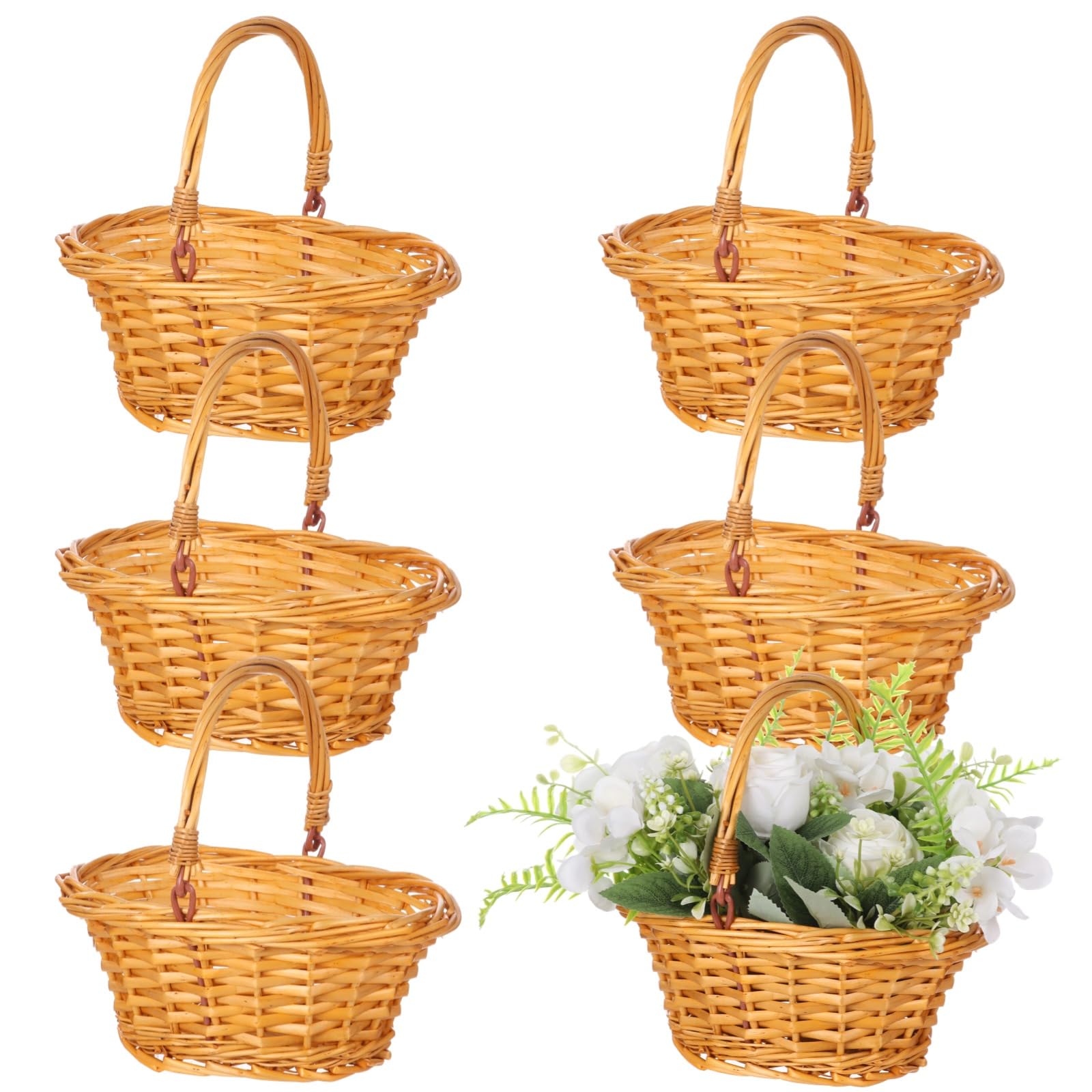 6 Stk. kleine Weiden-Picknickkörbe, geflochtener Geschenkkorb aus Weide, 9 Zoll Höhe, Blumenmädchenkorb mit Griff, braune ovale Handkörbe für Hochzeit, Babyparty, Heim- und Gartendeko