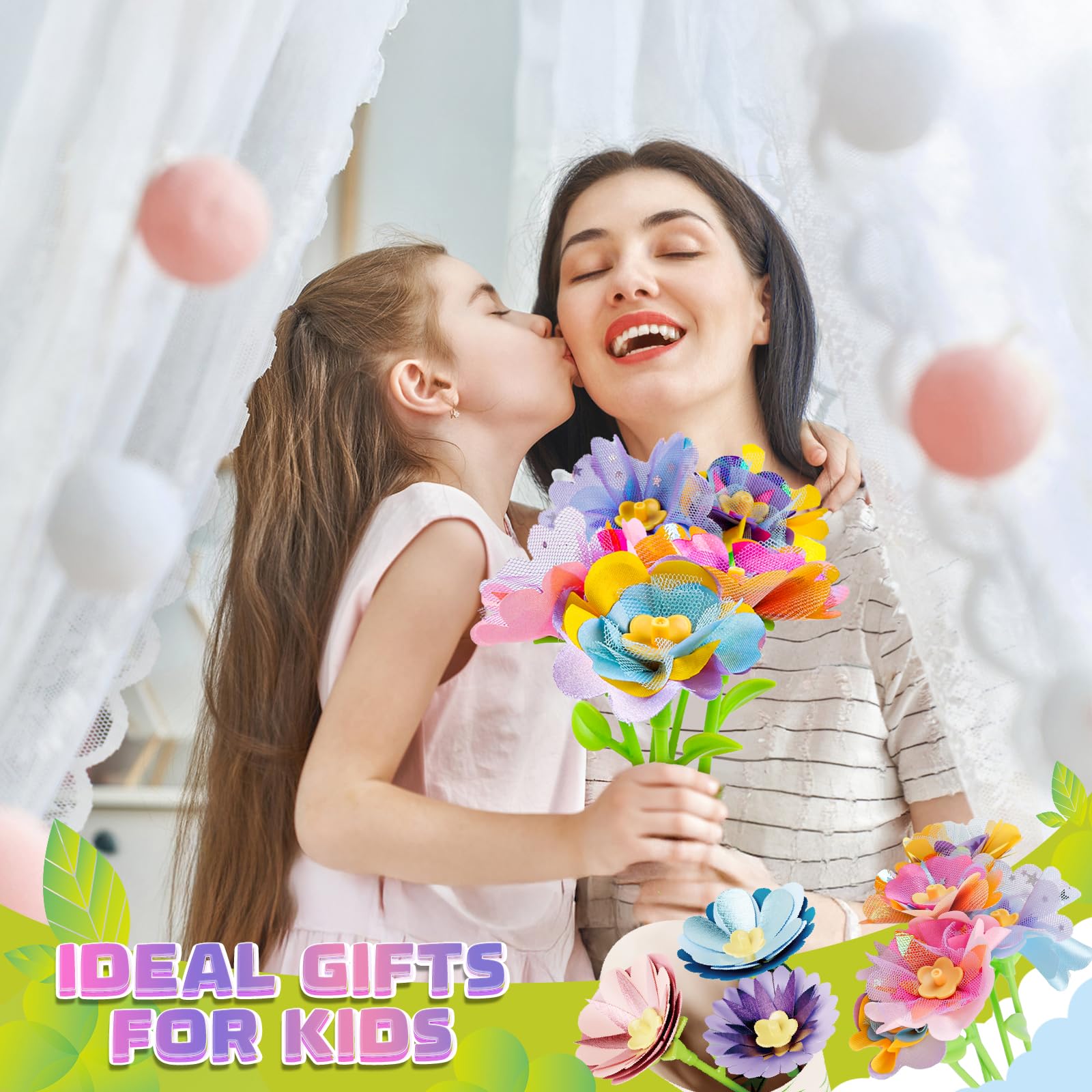 Plunack Activité Manuelle Fille 3 4 5 6 7 8 9 Ans, Kit Création Bouquet de Fleurs DIY, Jouet Fleurs Enfant, Bricolage Créatif et Cadeau Anniversaire Filles