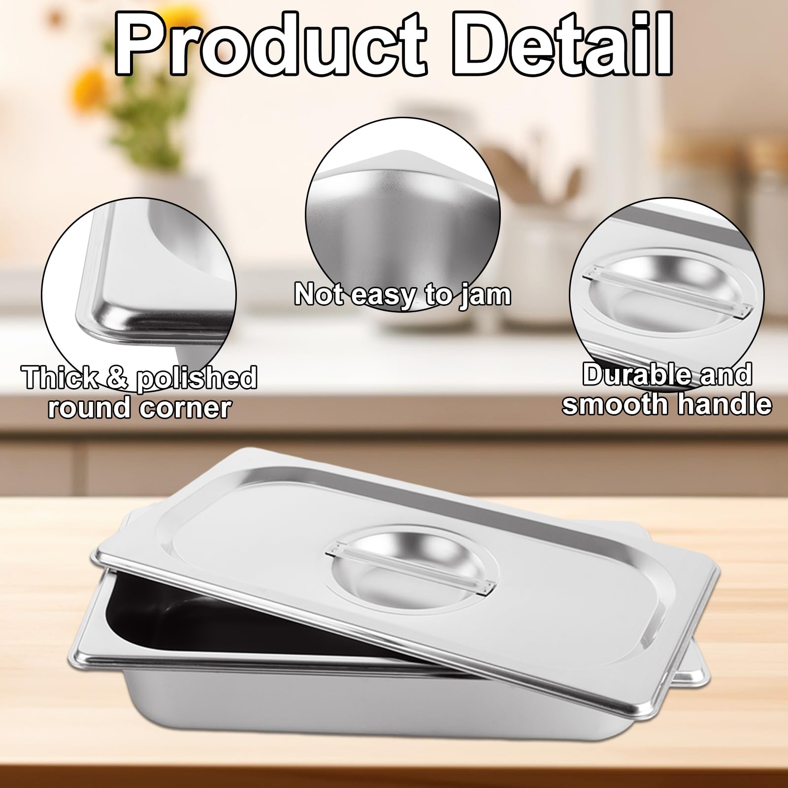 4 sartenes Gastronorm de 1/3, recipientes de acero inoxidable con tapas y 2 pinzas de cocina, ollas GN profundas para baño maría, 32,5 x 17,5 x 6,5 cm