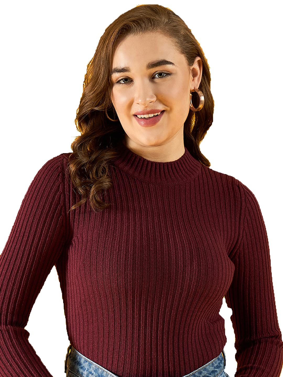 98 north 98 Degree North Women Self Design Turtle Neck Pullover Has A Full Sleeves and Straight Hem-RG1130-BURGUNDY-picture-36