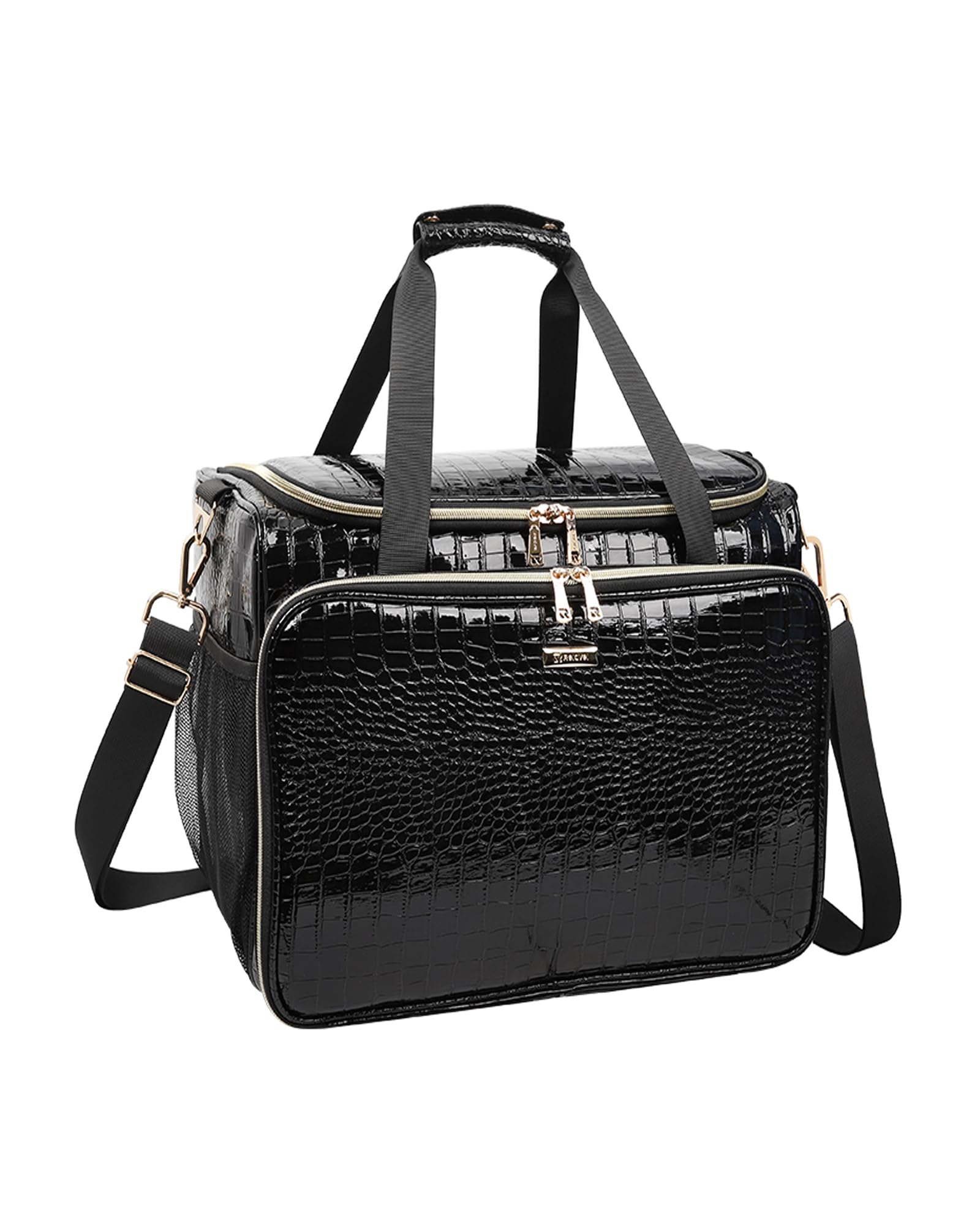 MONSTINA Professional Hairdressing Bag,Cosmetics Beauty Hairdresser Bag with Shoulder Strap, Hair Makeup Salon Organizer Bag for Barber Insulation Material,PU Leather Crocodile pattern