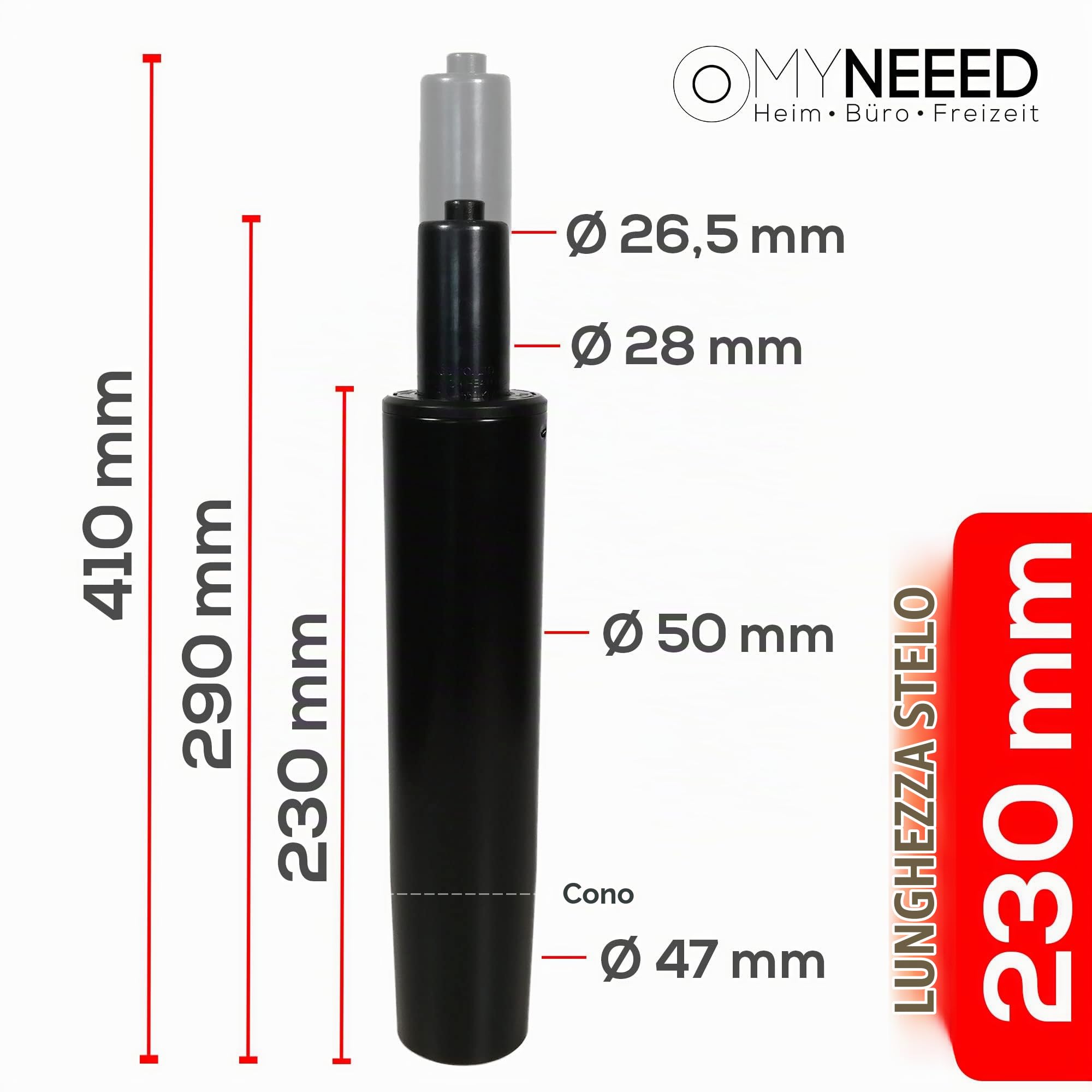 Molla a gas per sedia da ufficio, portata fino a 200 kg, ammortizzatore di pressione per sedia direzionale, sgabello e sedia da scrivania, lunghezza tubo 230 mm nero