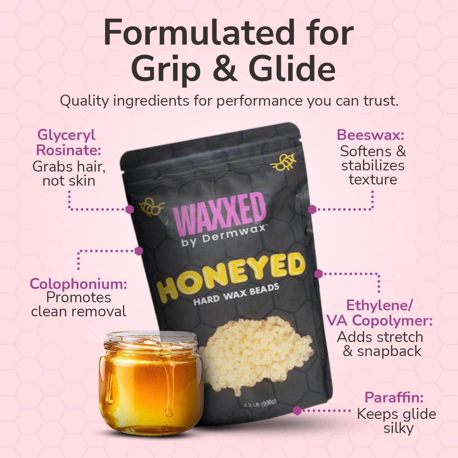 WAXXED Honig Hartwachsperlen 1.0 kg - Fast Melt Low Temp Wax zur Haarentfernung - Goldene Gelwachsperlen mit glatter Anwendung & sauberer Entfernung - Sanft für empfindliche Haut - Professioneller