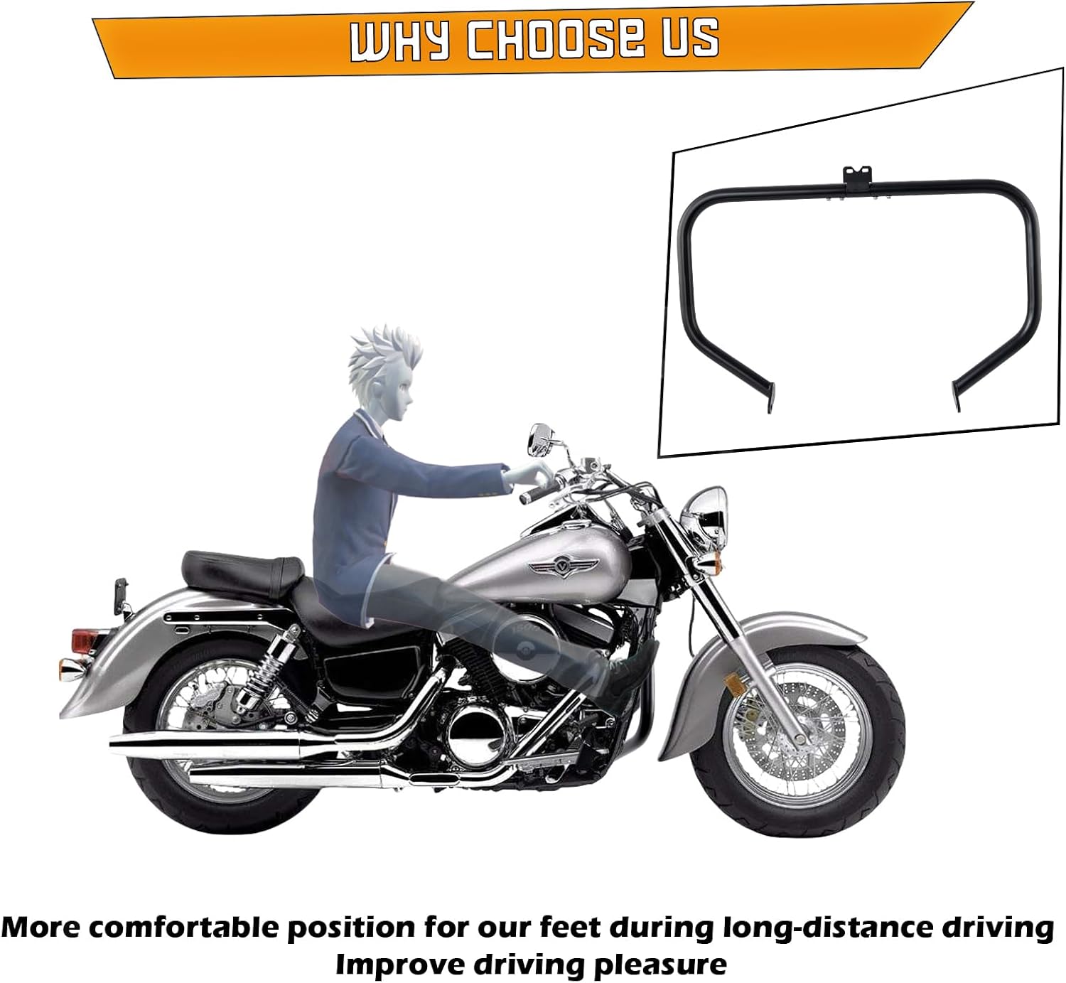 Kinglemc Crash Bar Engine Guard Highway Bar for Kawasaki Vulcan Mean Streak VN1500 VN1500P VN1600 VN1600B VN166F 2002-2006 and Suzuki VZ1600 Boulevard M95 2005 Marauder 2004 (Black)