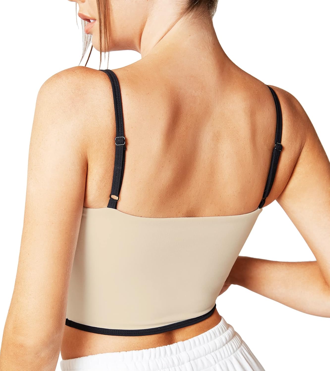 Move With You Sleeveless Spaghetti Strap Padded Sports Bra Tank Tops Square Neck Double Layer Workout Fitness Basic Crop Tops - Image 2