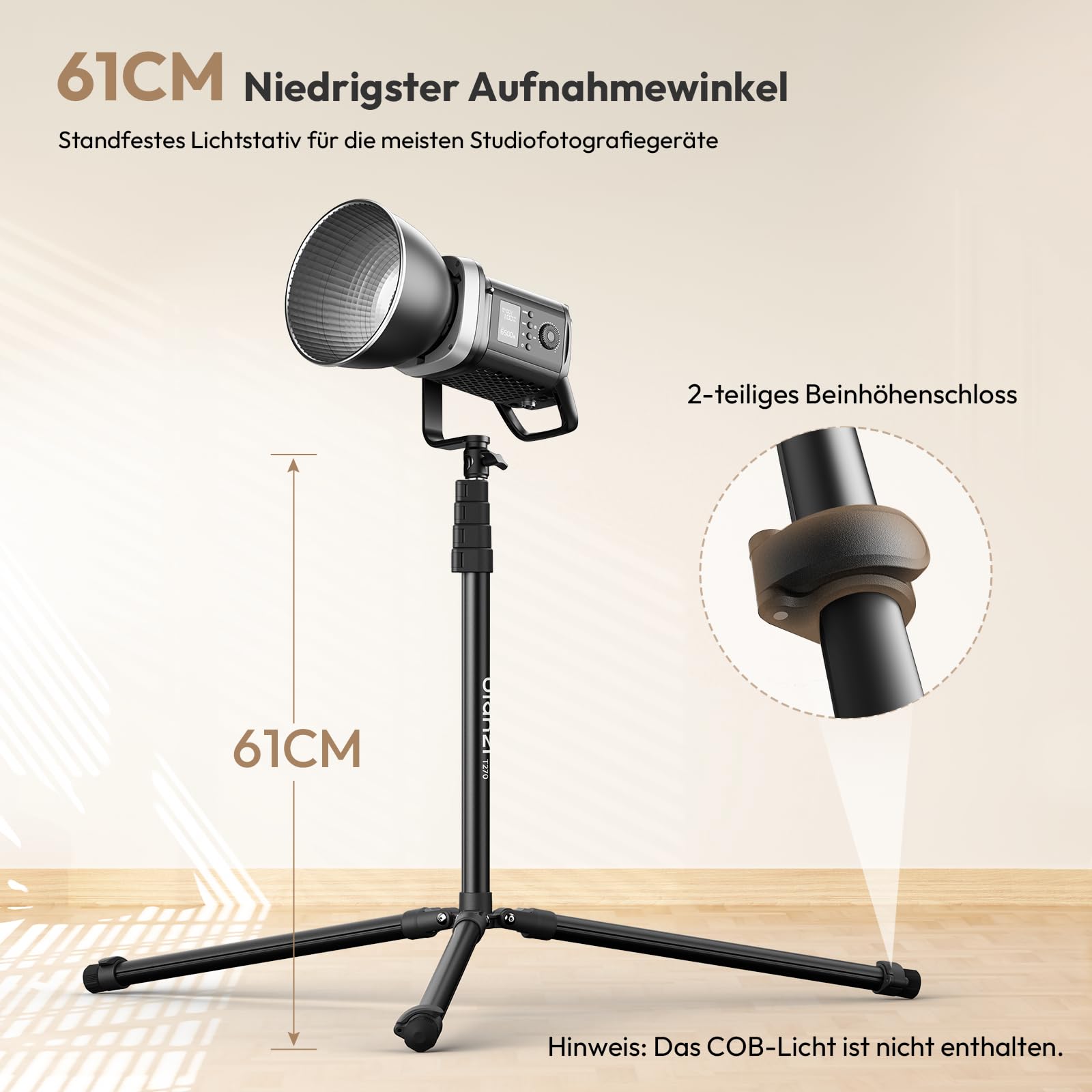 Ulanzi T270 270cm Lichtstativ, Aluminium Lampenstativ, Tragbares Stativ Kamera,Belastbar bis 6kg,Höhenverstellbares Lichtstativ, 1/4" Schraube Stativ Licht für Fotografie,Studiolicht,Ringlicht,Softbox