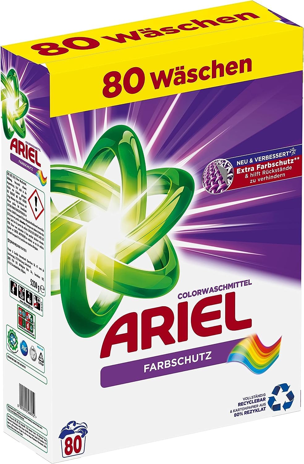 Ariel Color+ Lessive en poudre, 4,8 kg, 80 lavages, protection des couleurs