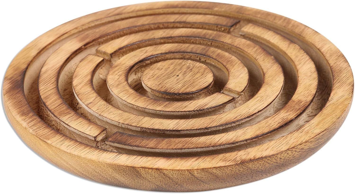 NOVICA Artisan Handmade Wood Maze Game Mango Labyrinth Board Brown India Chess Sets Games [0.9in H x 6in Diam.] ' Labyrinth'