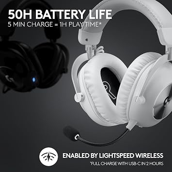 Logitech G PRO X 2 Lightspeed Wireless Gaming Headset, Detachable Boom Mic, 50mm Graphene Drivers, DTS:X Headphone 2.07.1 Surround, Bluetooth/USB/3.5mm Aux, for PC, PS5, PS4, Nintendo Switch - White