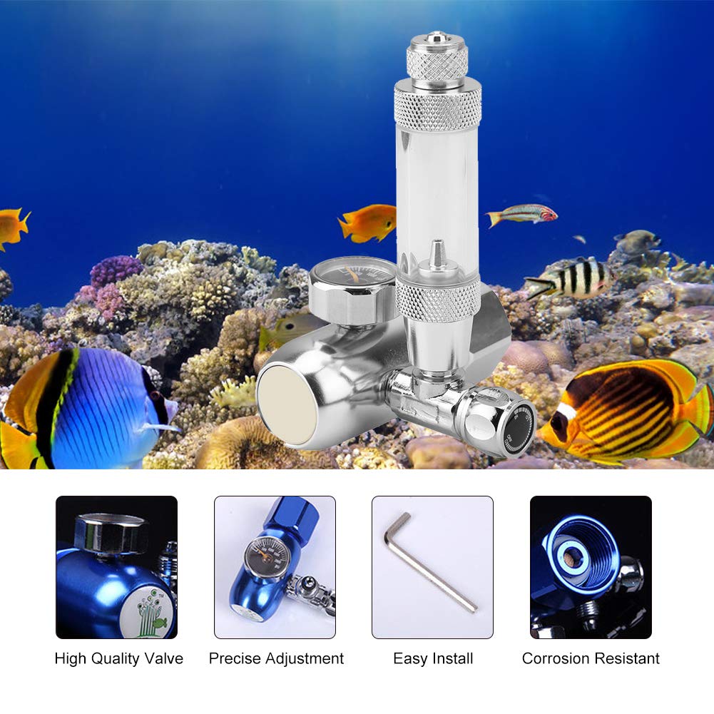 Regulador de presión de CO2 para acuario Regulador Válvula solenoide Medidor de dióxido de carbono Medidor de presión de CO2 Reductor de presión Contador de burbujas para plantado Pecera(Plata)