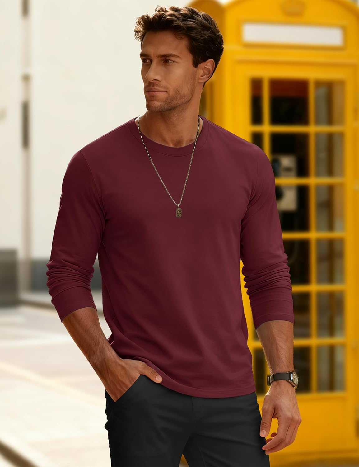 MAGCOMSEN Mens Long Sleeve Tee Shirts Lightweight Moisture Wicking Casual Comfort Crewneck Plain Long Sleeve Shirts - Image 4