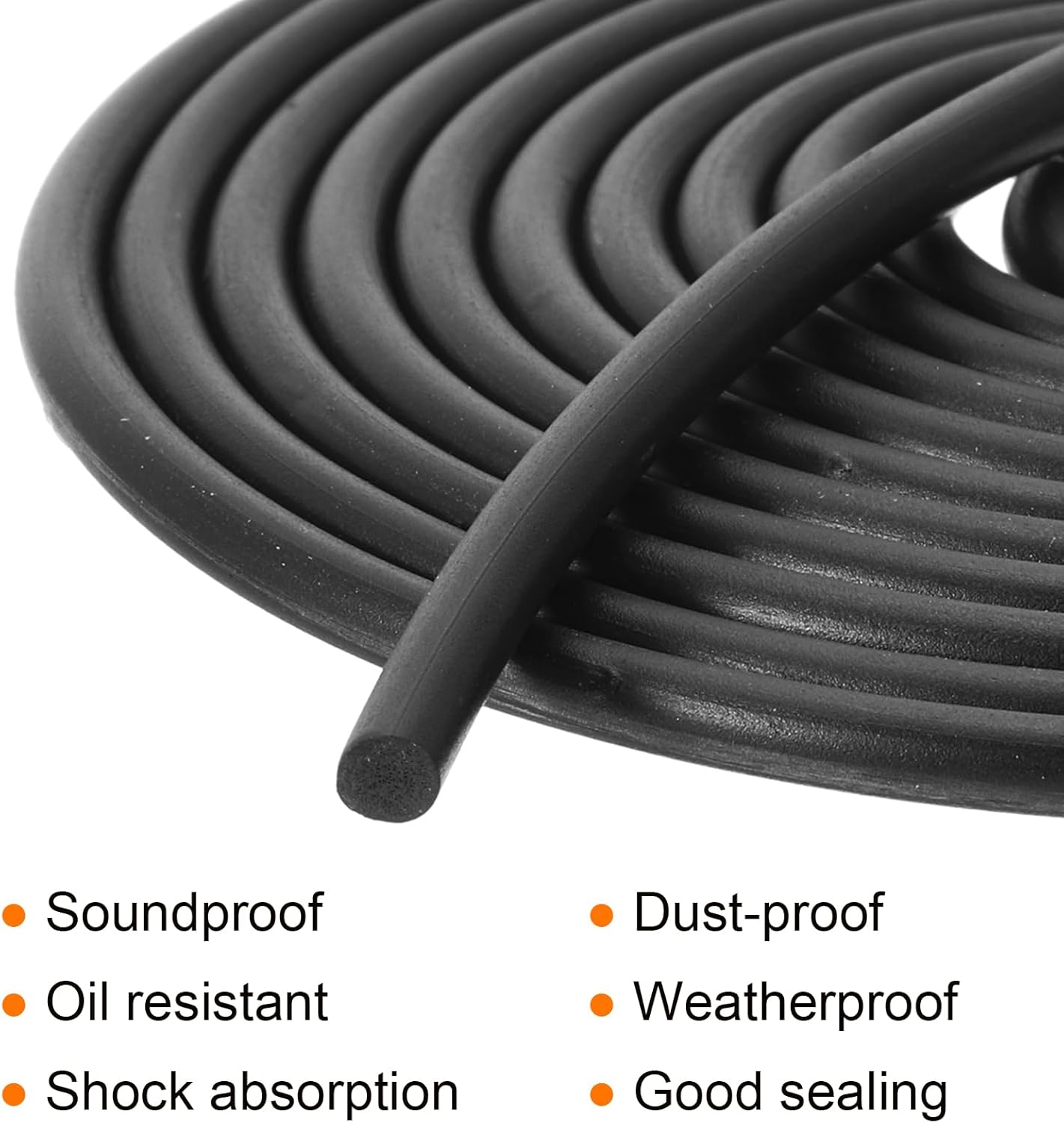 uxcell Nitrile Rubber Seal Strip, 5mm(0.20") Diameter x 4 Meters (13.12Ft) Long Round Solid Weather Stripping for Reduce Noise, Shock, Friction