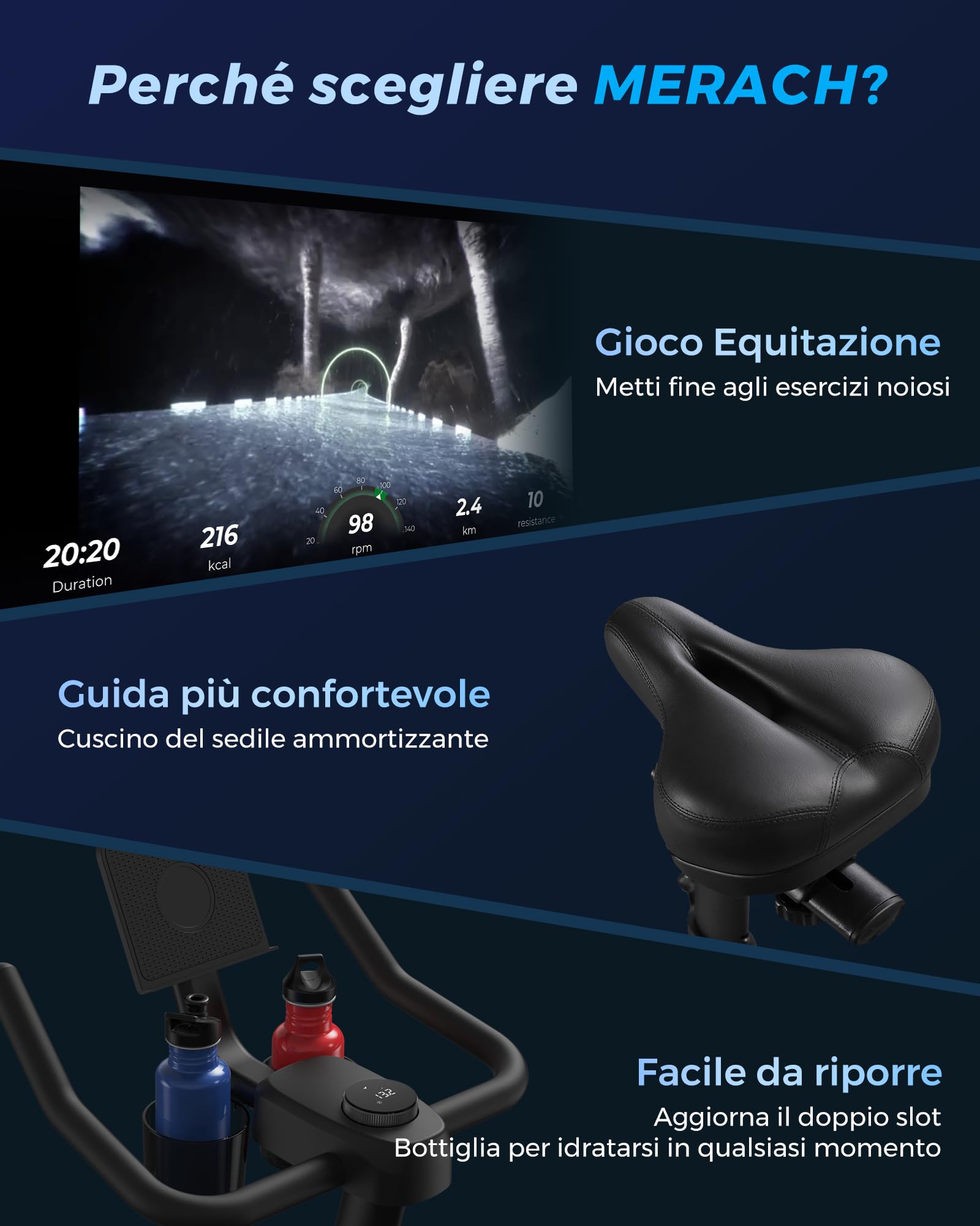 MERACH Cyclette da Casa, Silenziosa Cyclette Professionale con Resistenza Regolabile, Schermo LCD, Sedile Comodo e Grande, App Proprietaria, Ideale per Aerobica Domestica, Capacità di Carico di 122 KG